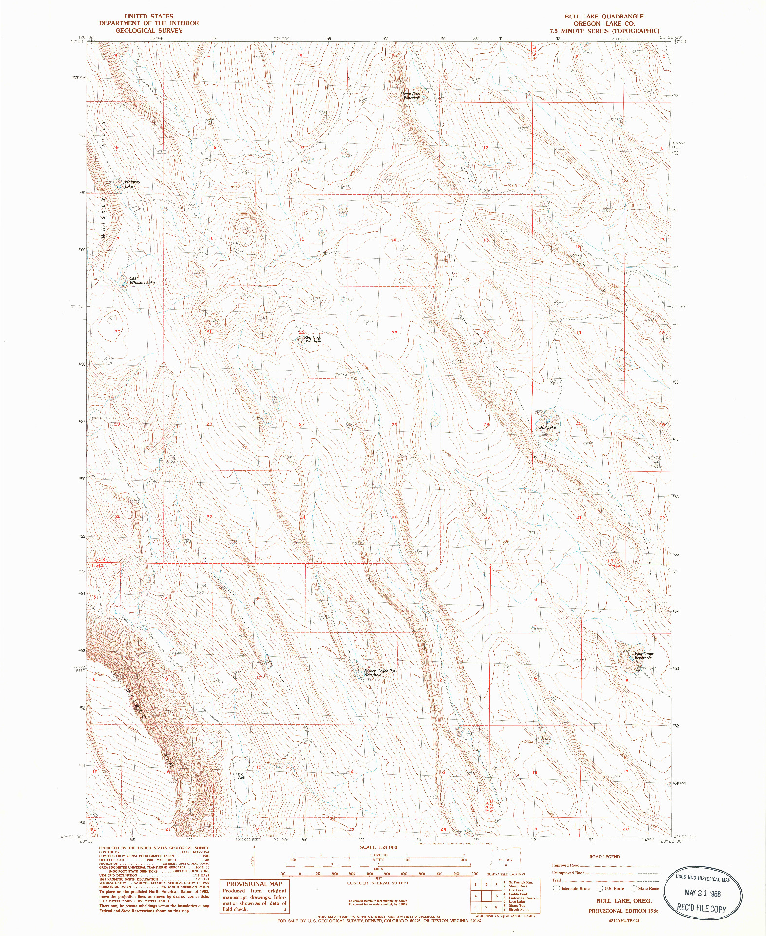 USGS 1:24000-SCALE QUADRANGLE FOR BULL LAKE, OR 1986