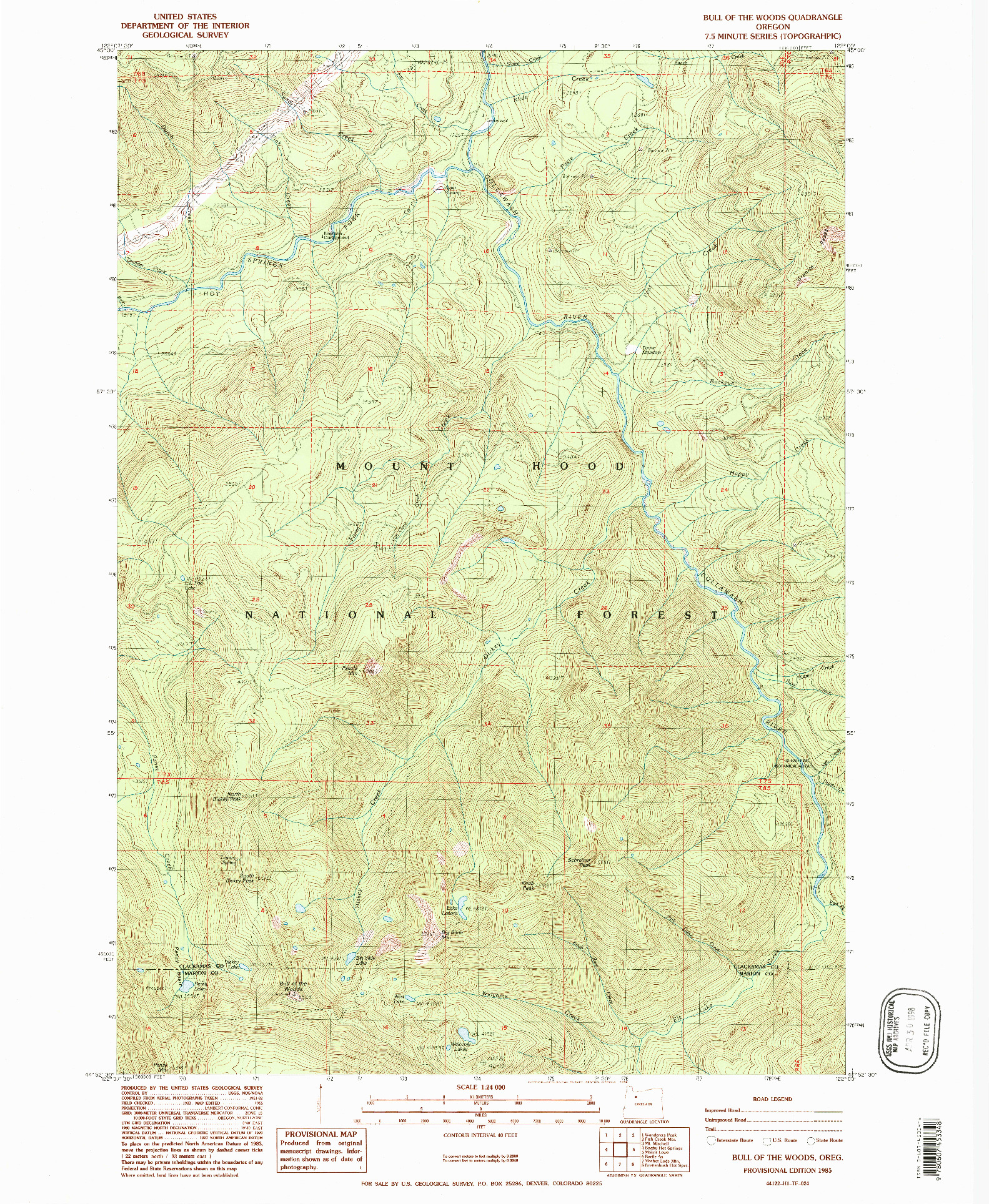 USGS 1:24000-SCALE QUADRANGLE FOR BULL OF THE WOODS, OR 1985