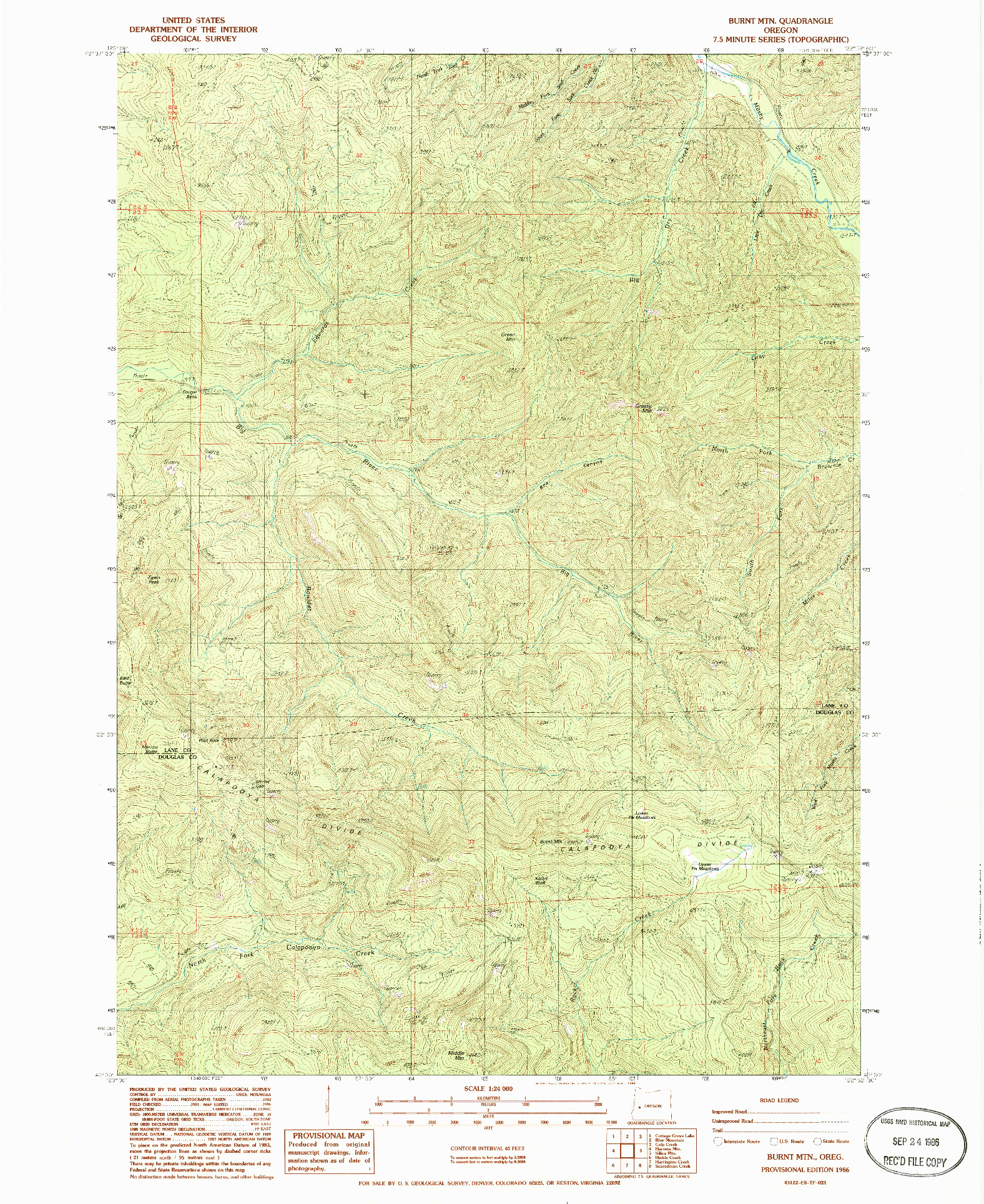 USGS 1:24000-SCALE QUADRANGLE FOR BURNT MTN, OR 1986