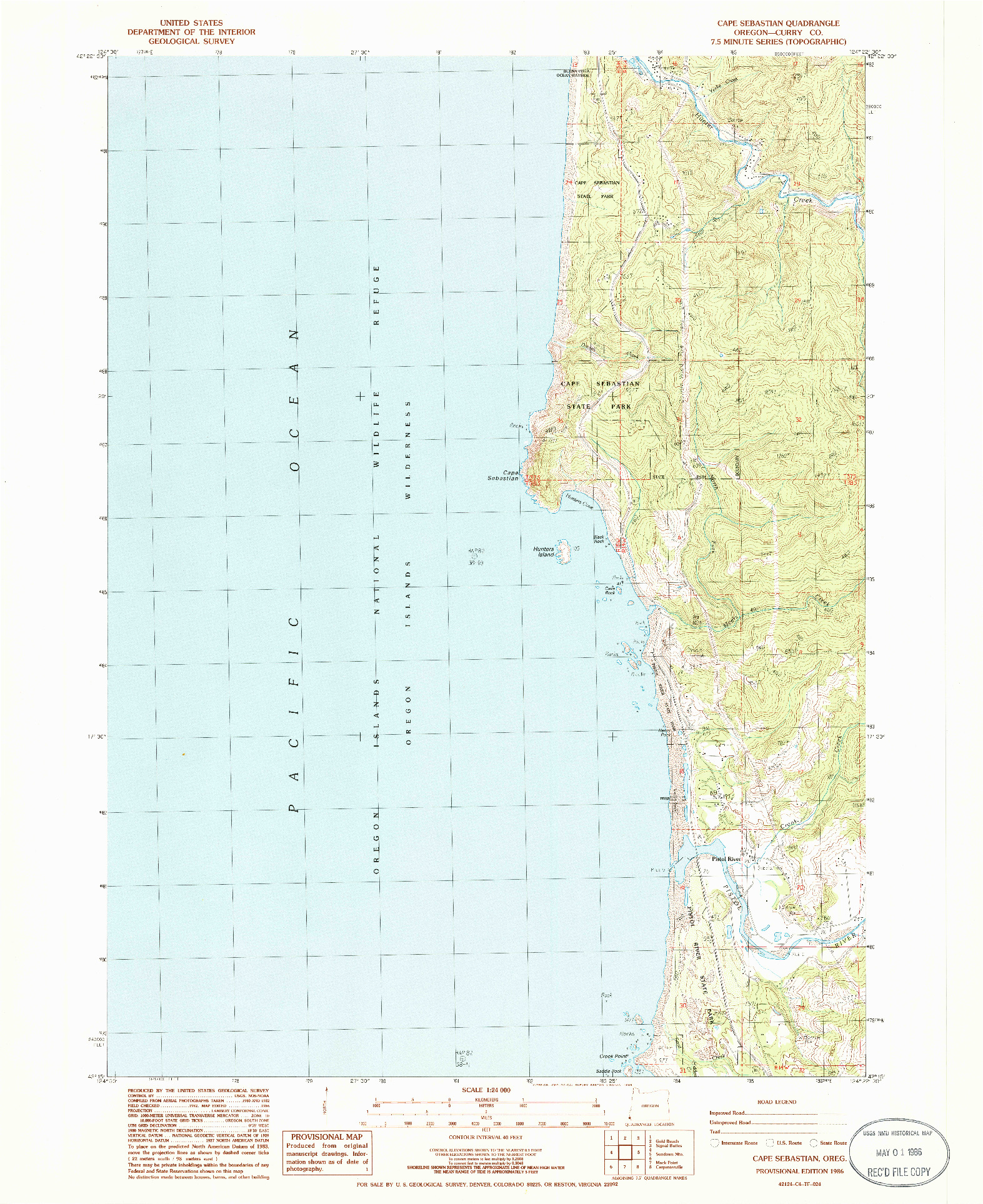 USGS 1:24000-SCALE QUADRANGLE FOR CAPE SEBASTIAN, OR 1986