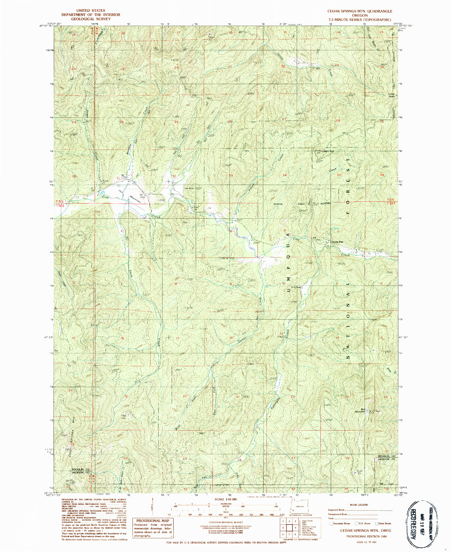 USGS 1:24000-SCALE QUADRANGLE FOR CEDAR SPRINGS MTN, OR 1986