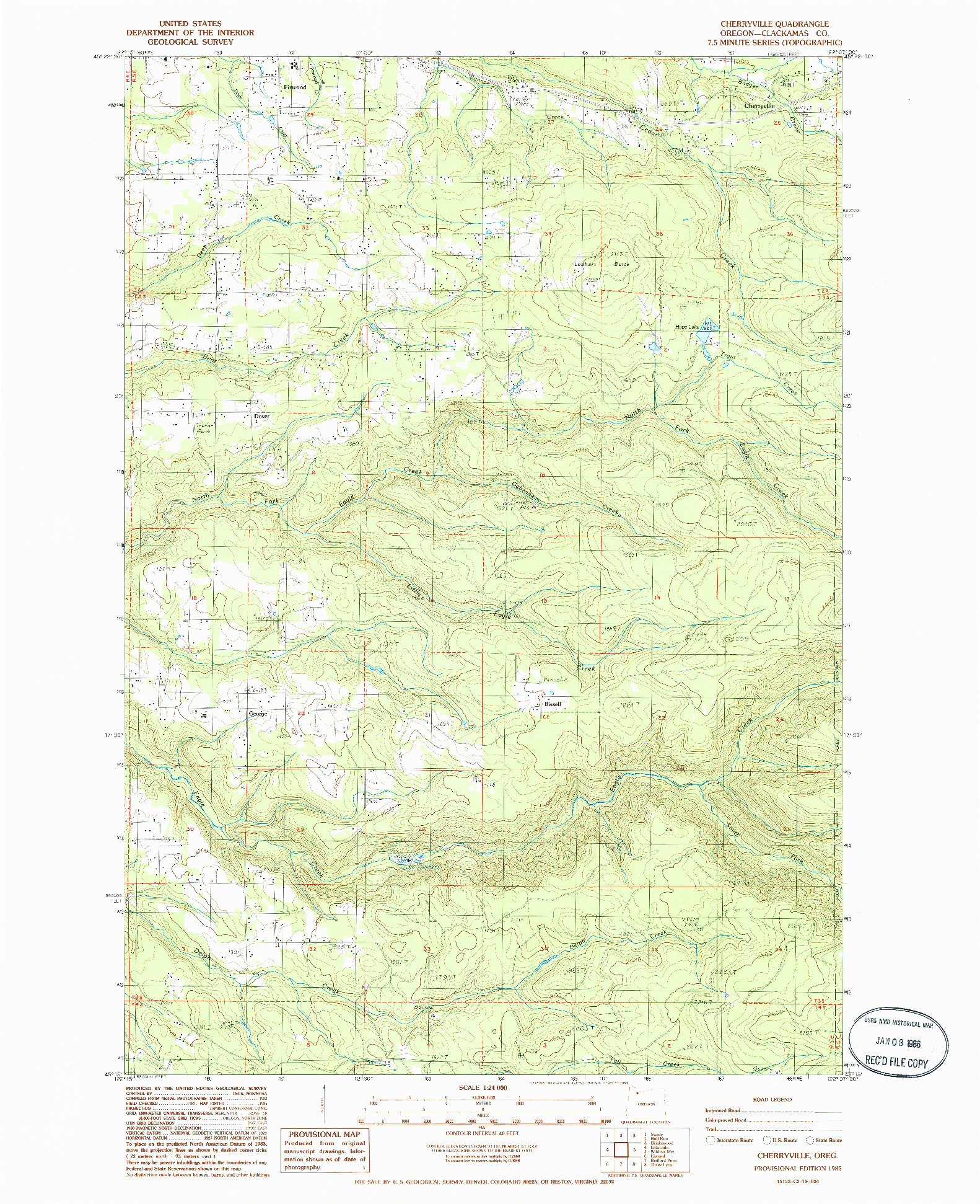 USGS 1:24000-SCALE QUADRANGLE FOR CHERRYVILLE, OR 1985
