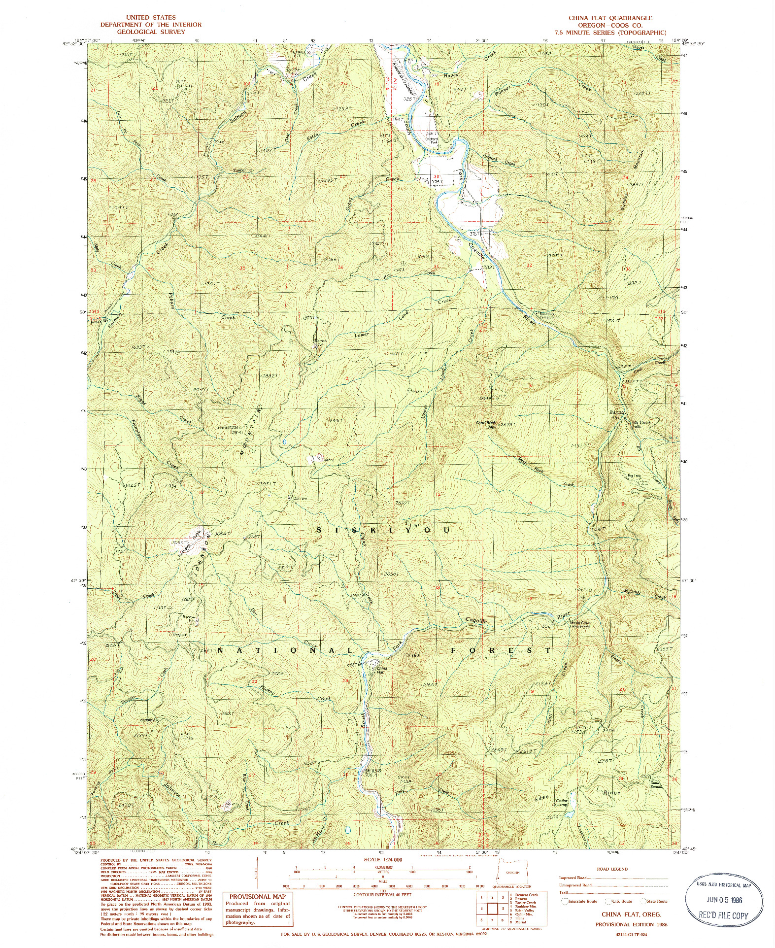 USGS 1:24000-SCALE QUADRANGLE FOR CHINA FLAT, OR 1986