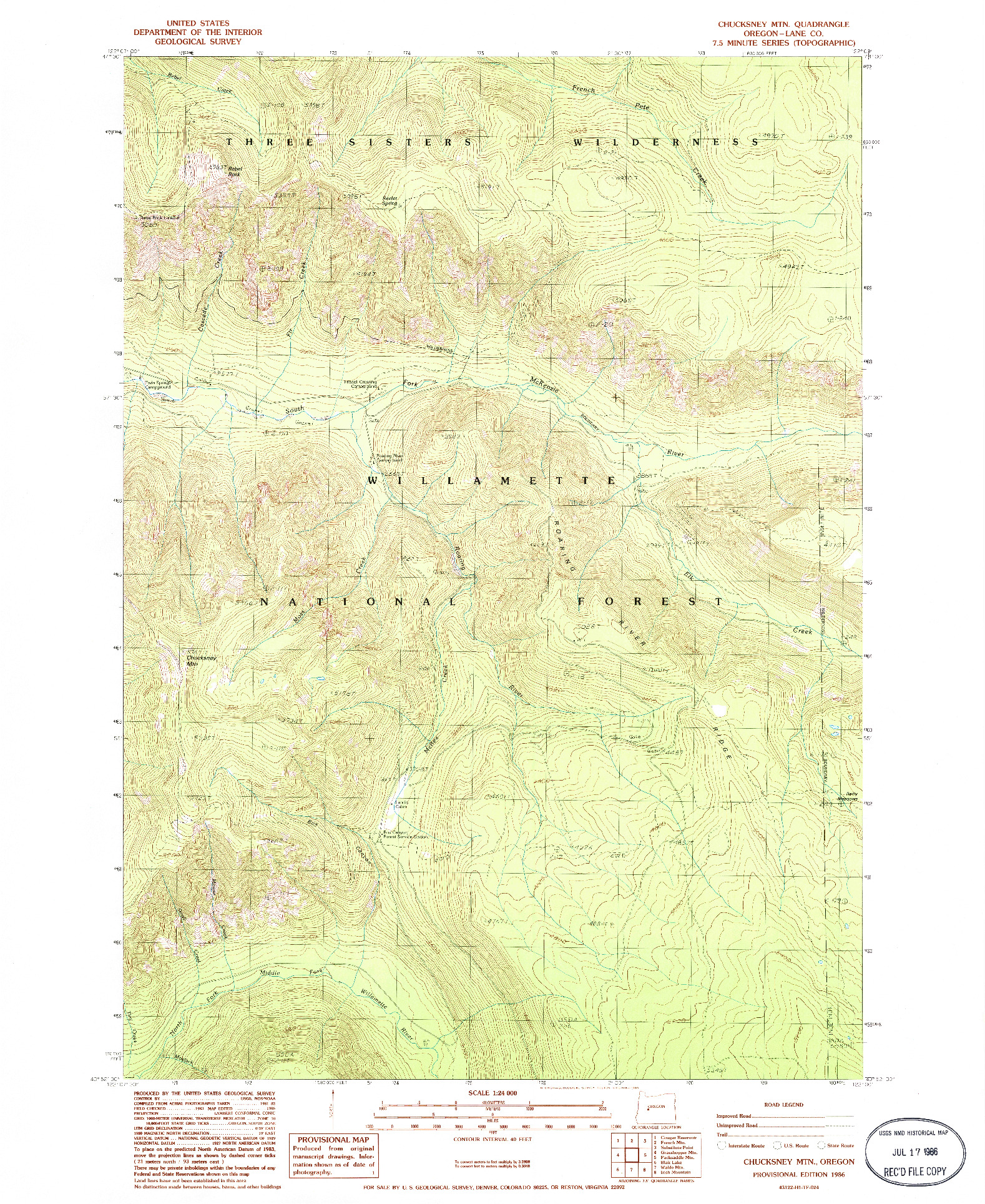 USGS 1:24000-SCALE QUADRANGLE FOR CHUCKSNEY MOUNTAIN, OR 1986