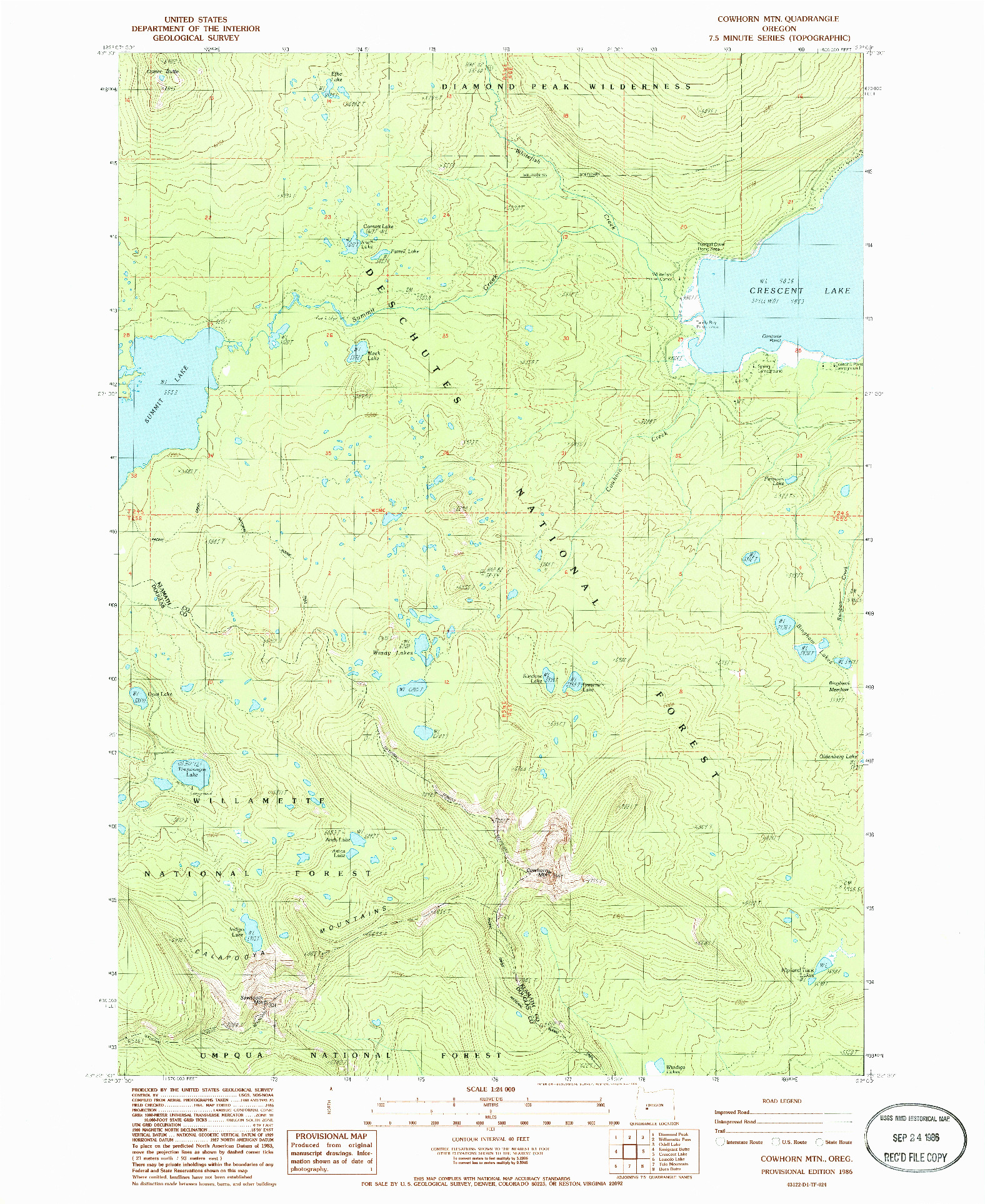 USGS 1:24000-SCALE QUADRANGLE FOR COWHORN MTN, OR 1986
