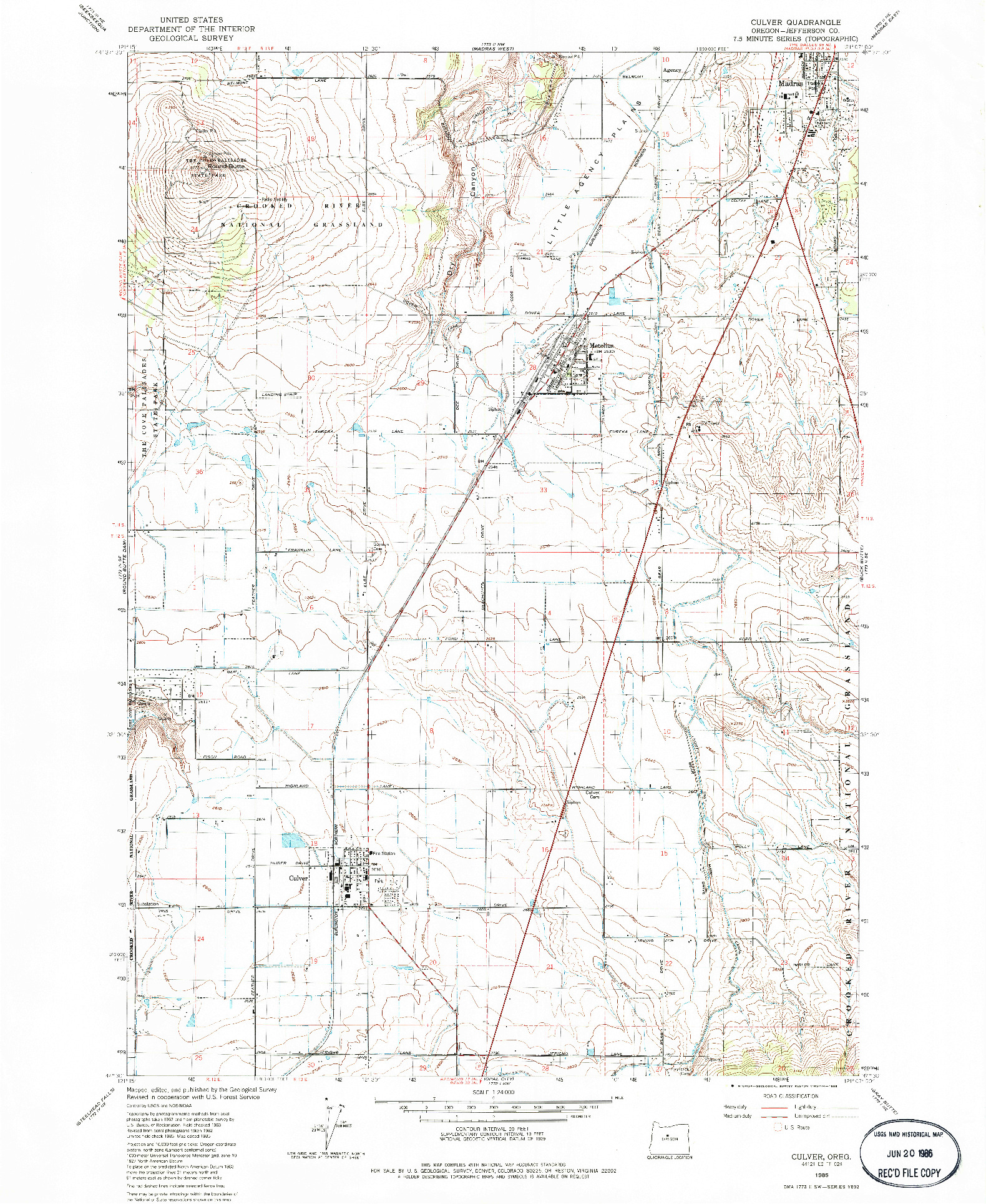 USGS 1:24000-SCALE QUADRANGLE FOR CULVER, OR 1985