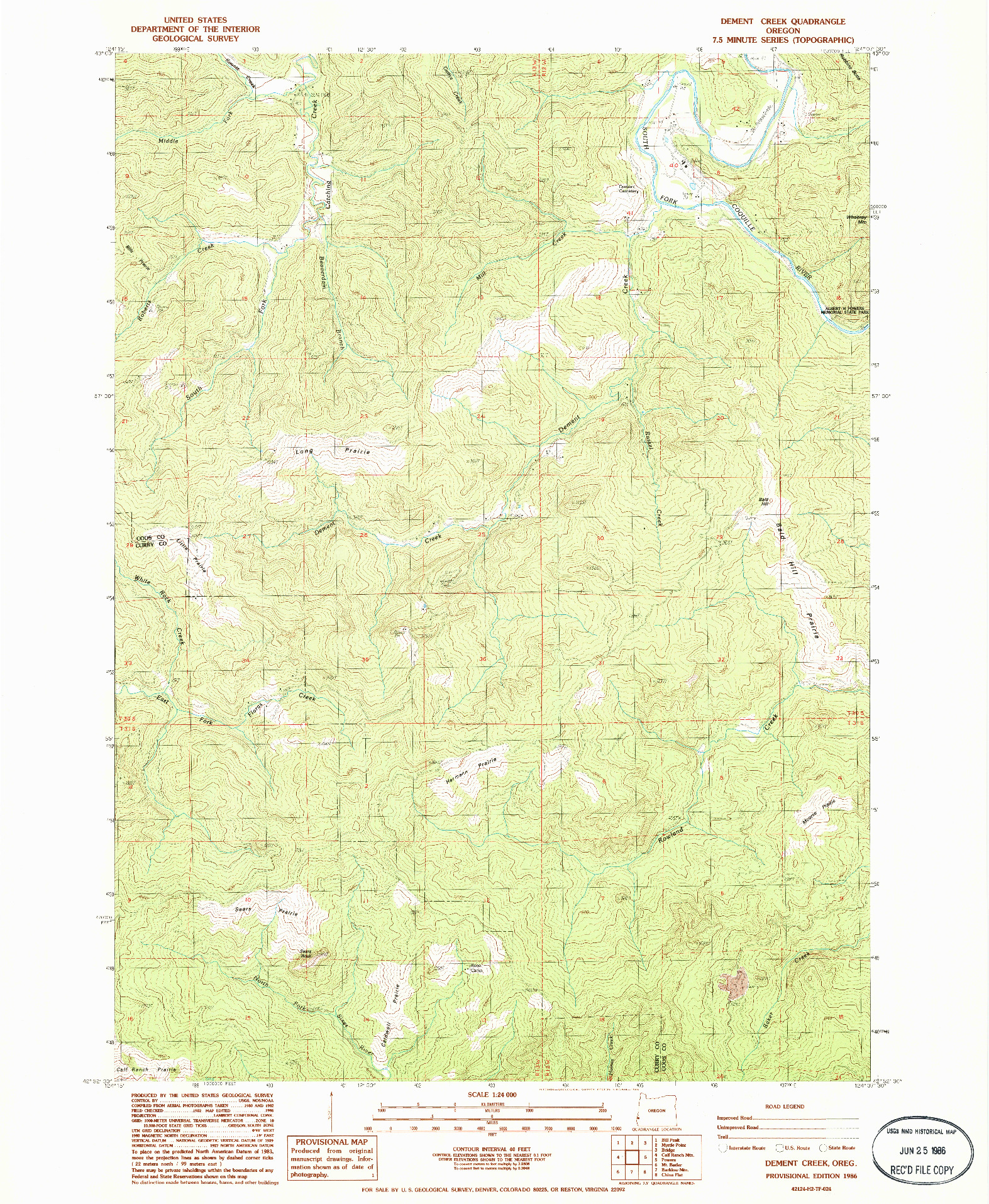 USGS 1:24000-SCALE QUADRANGLE FOR DEMENT CREEK, OR 1986