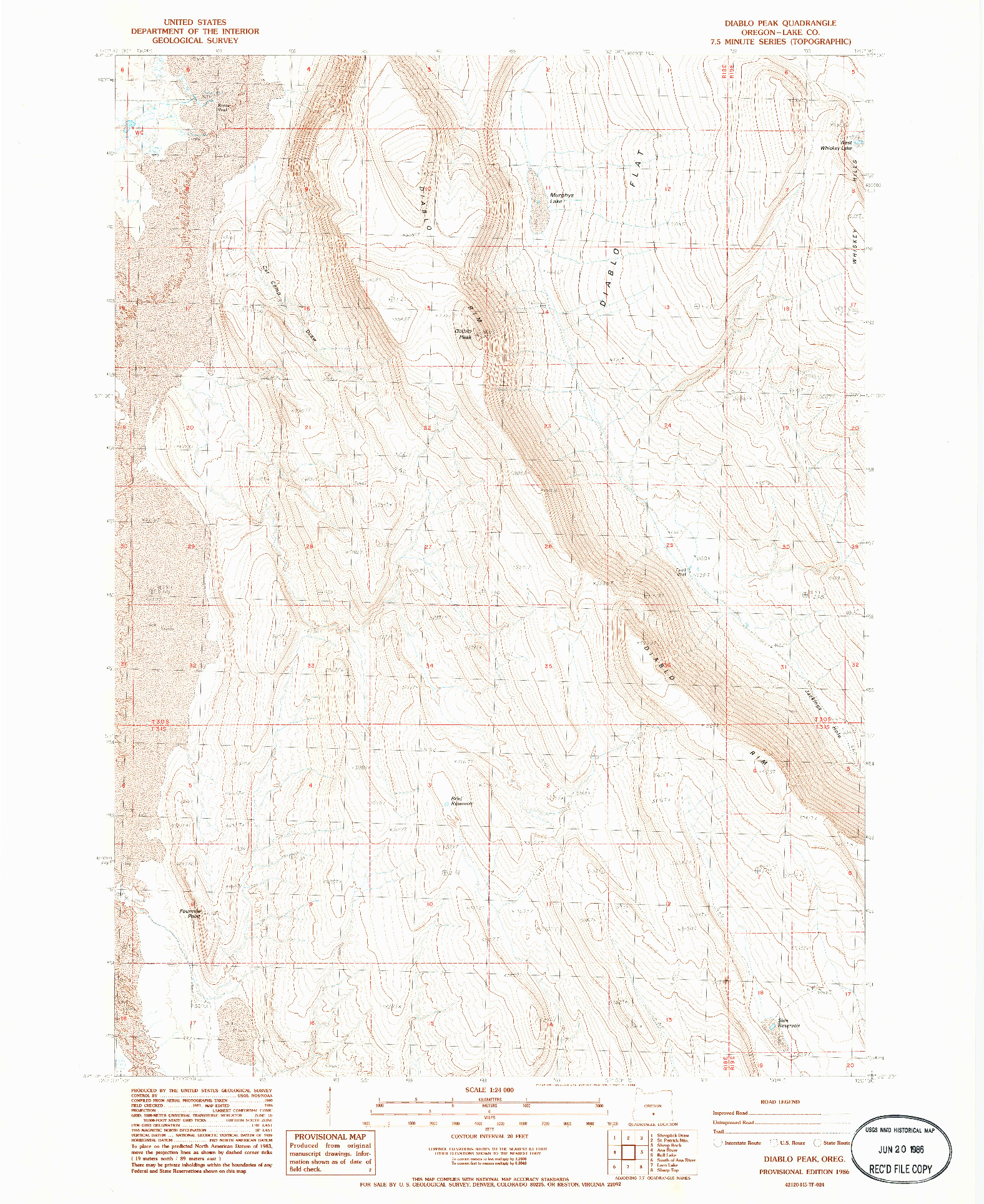 USGS 1:24000-SCALE QUADRANGLE FOR DIABLO PEAK, OR 1986