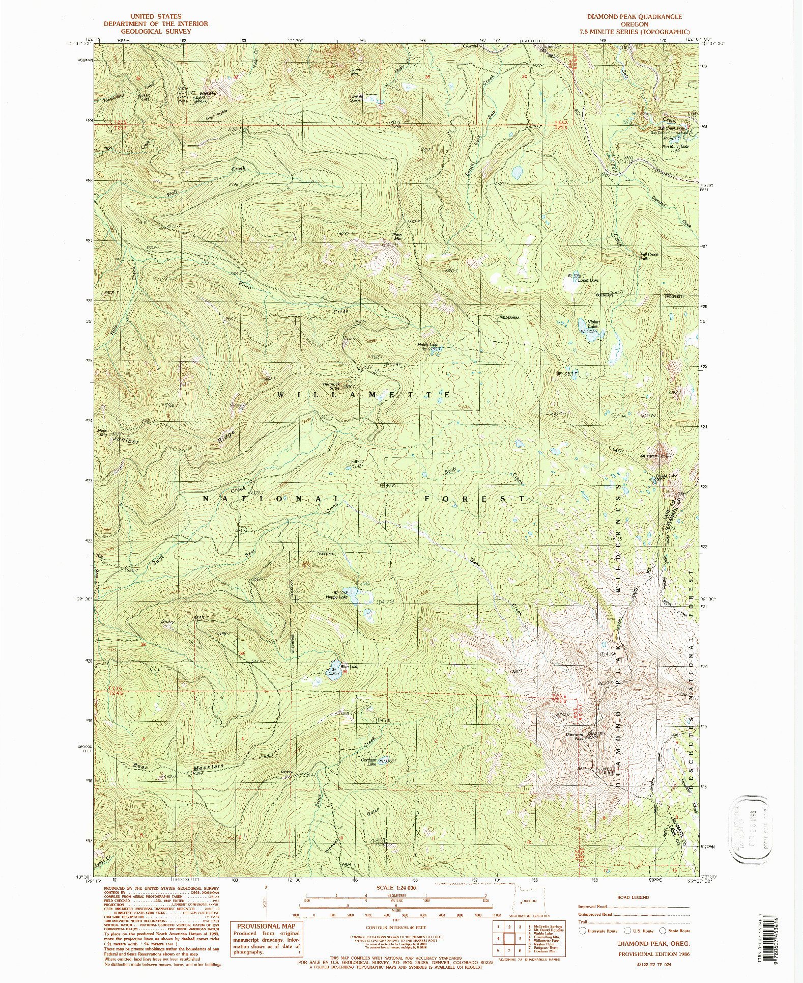 USGS 1:24000-SCALE QUADRANGLE FOR DIAMOND PEAK, OR 1986