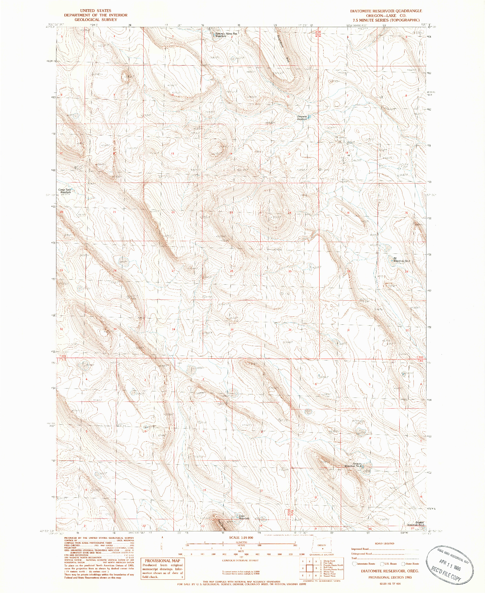 USGS 1:24000-SCALE QUADRANGLE FOR DIATOMITE RESERVOIR, OR 1985