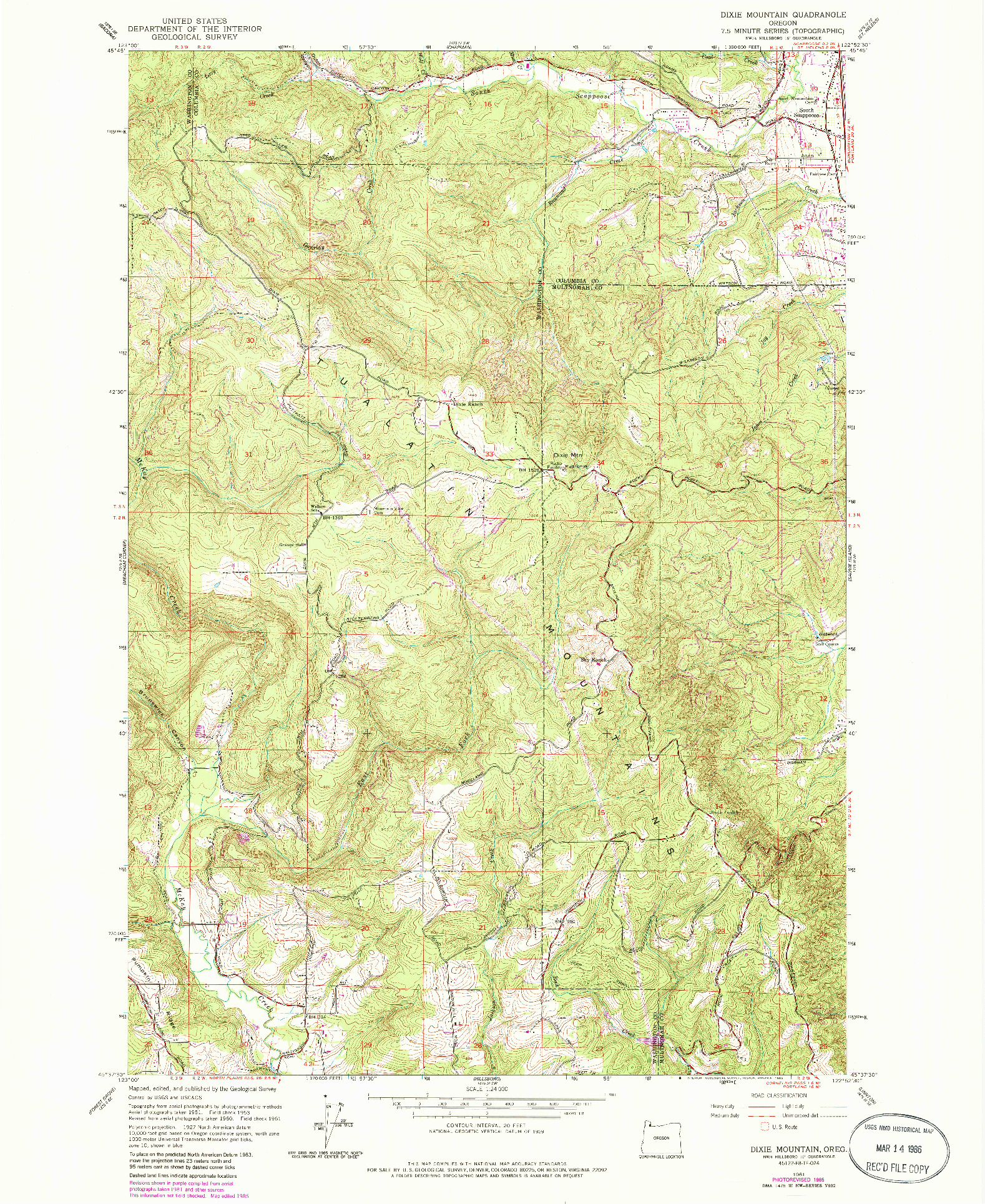USGS 1:24000-SCALE QUADRANGLE FOR DIXIE MOUNTAIN, OR 1961