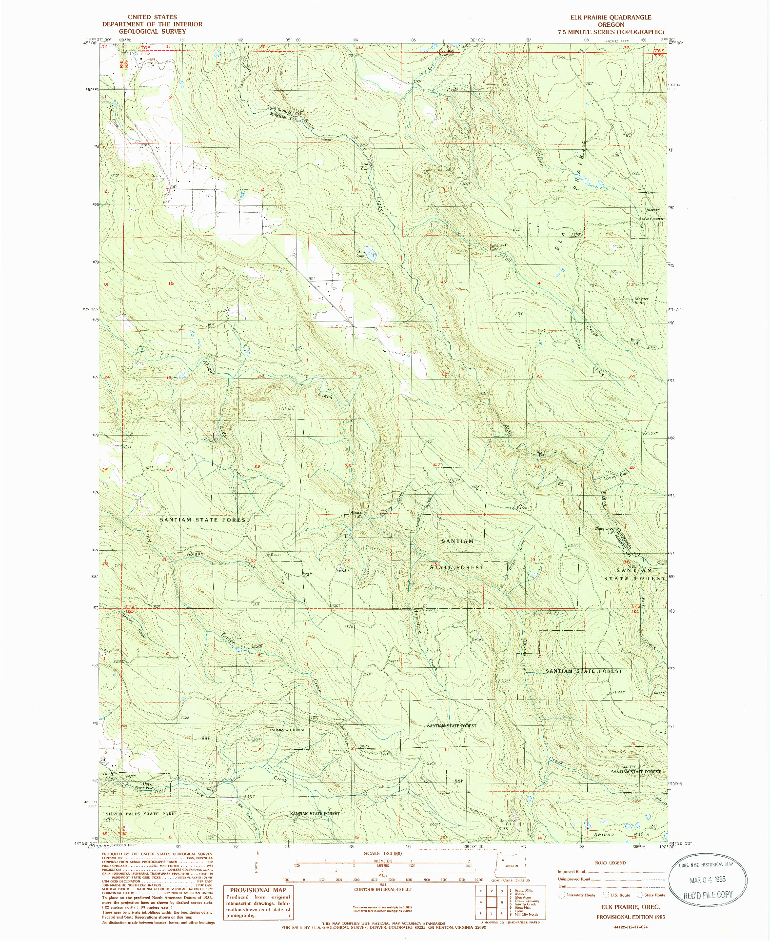 USGS 1:24000-SCALE QUADRANGLE FOR ELK PRAIRIE, OR 1985