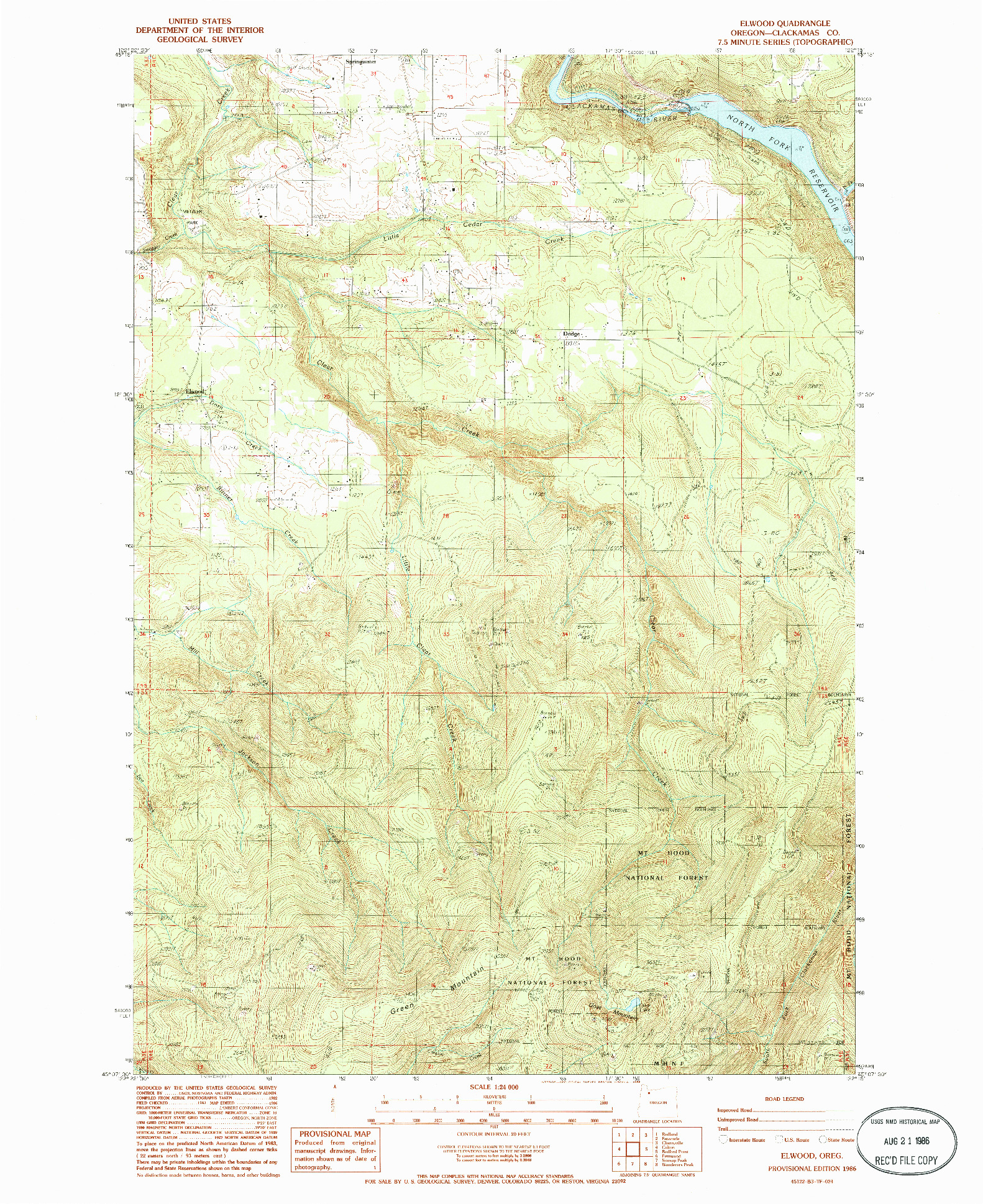 USGS 1:24000-SCALE QUADRANGLE FOR ELWOOD, OR 1986