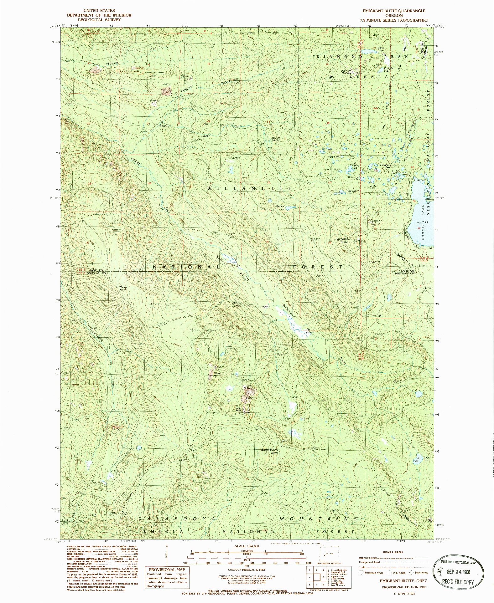 USGS 1:24000-SCALE QUADRANGLE FOR EMIGRANT BUTTE, OR 1986