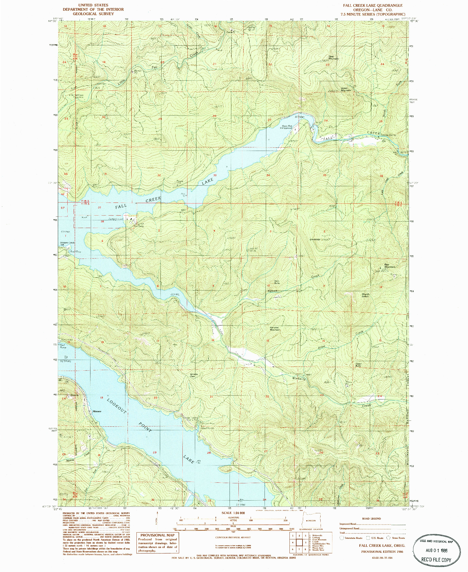 USGS 1:24000-SCALE QUADRANGLE FOR FALL CREEK LAKE, OR 1986