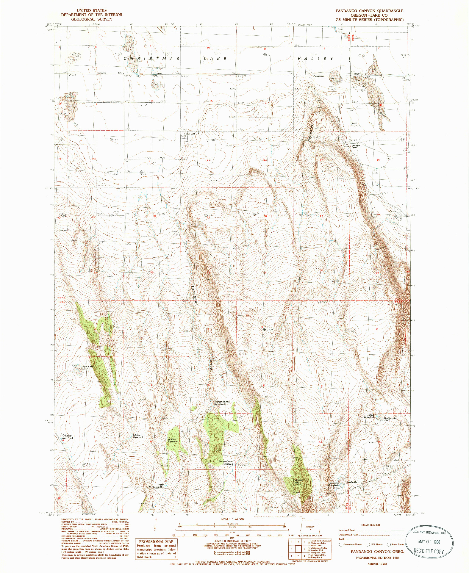 USGS 1:24000-SCALE QUADRANGLE FOR FANDANGO CANYON, OR 1986