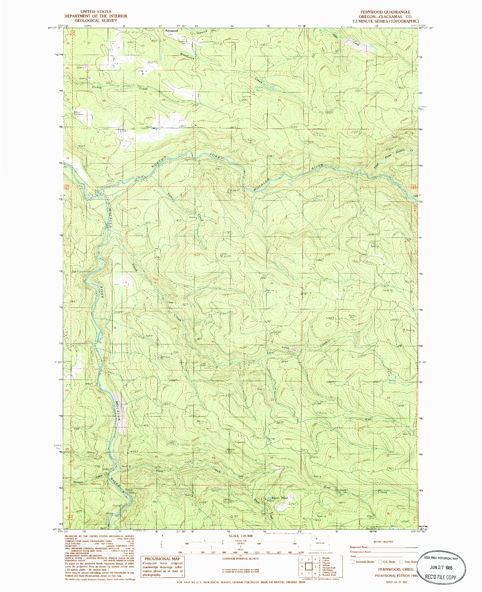 USGS 1:24000-SCALE QUADRANGLE FOR FERNWOOD, OR 1986