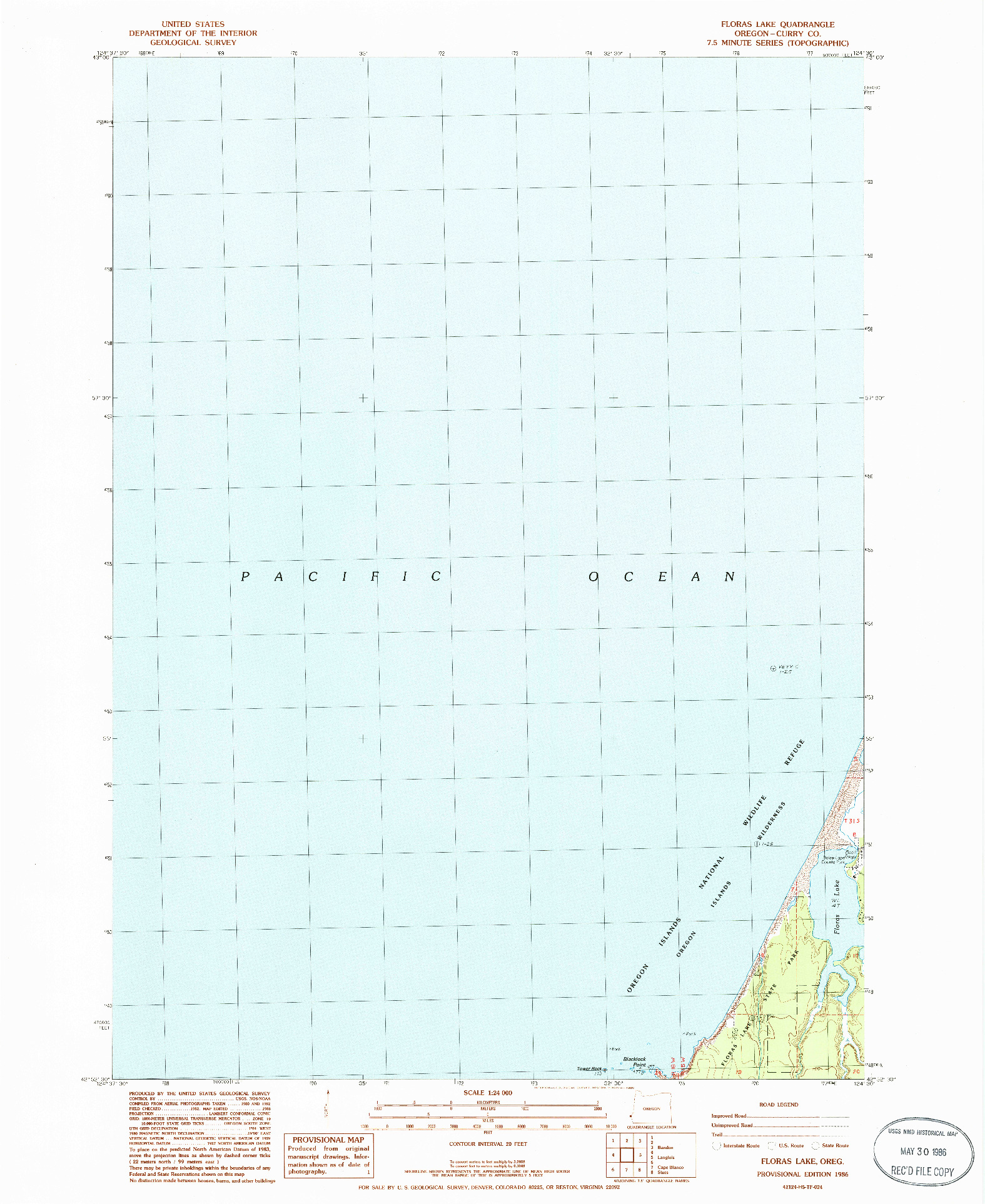 USGS 1:24000-SCALE QUADRANGLE FOR FLORAS LAKE, OR 1986