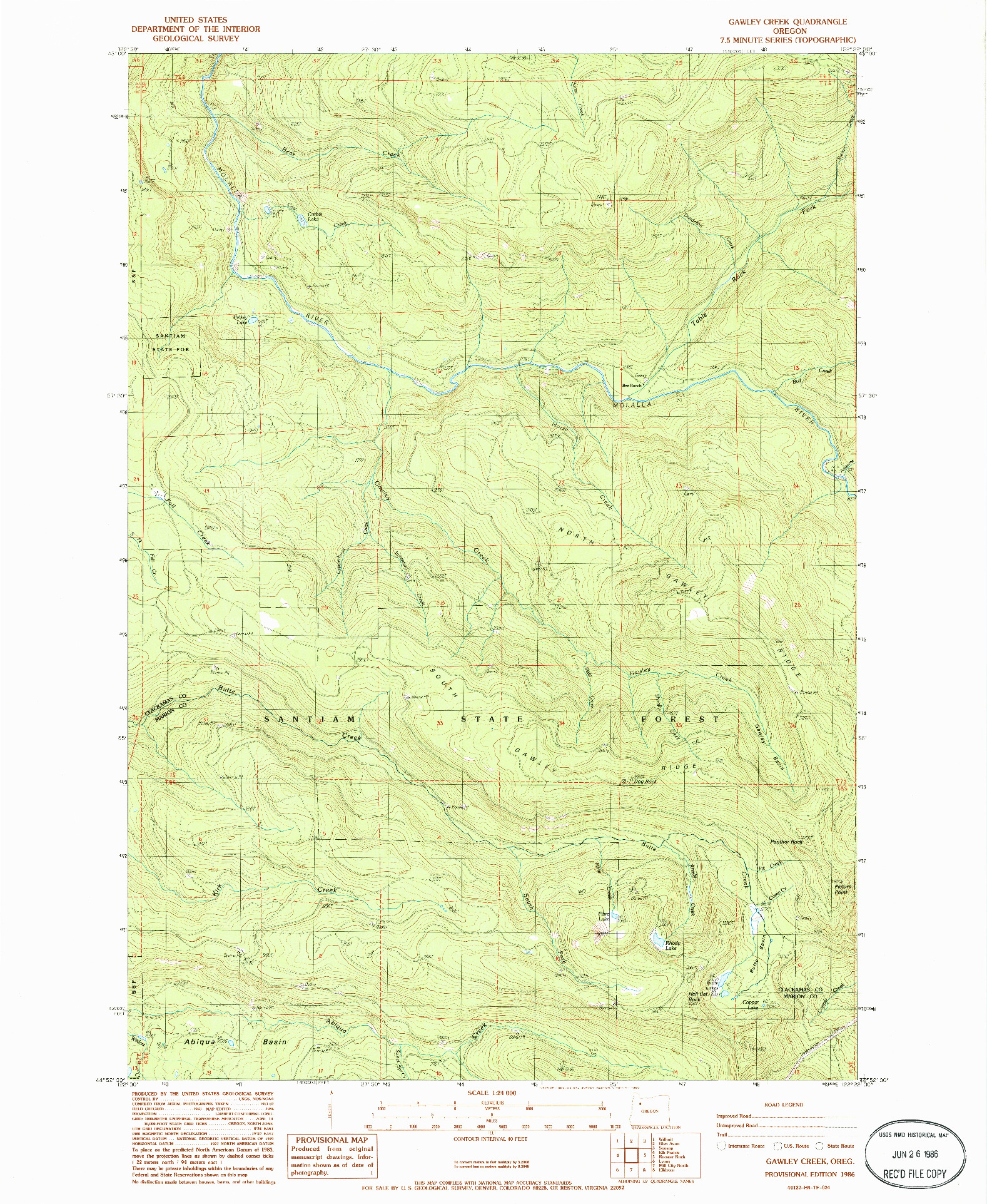 USGS 1:24000-SCALE QUADRANGLE FOR GAWLEY CREEK, OR 1986