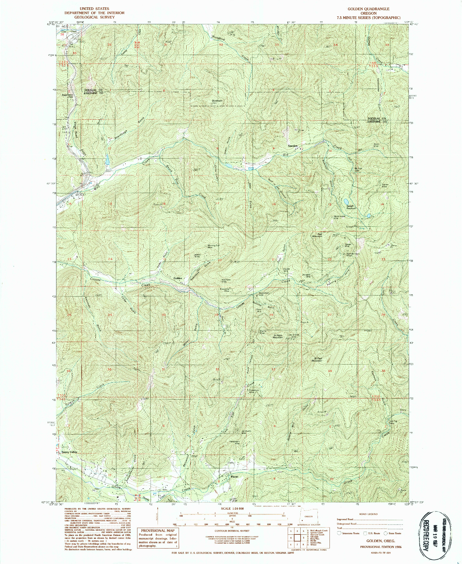 USGS 1:24000-SCALE QUADRANGLE FOR GOLDEN, OR 1986