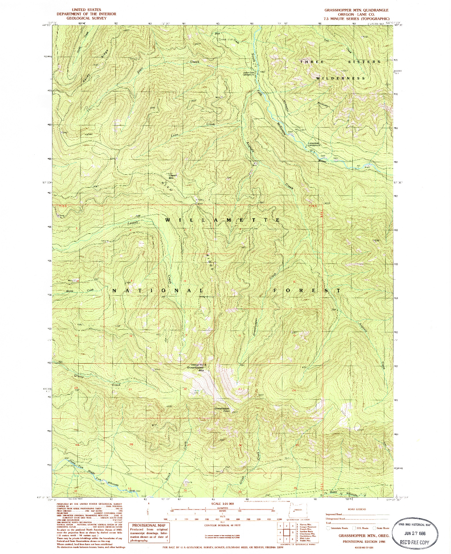 USGS 1:24000-SCALE QUADRANGLE FOR GRASSHOPPER MOUNTAIN, OR 1986