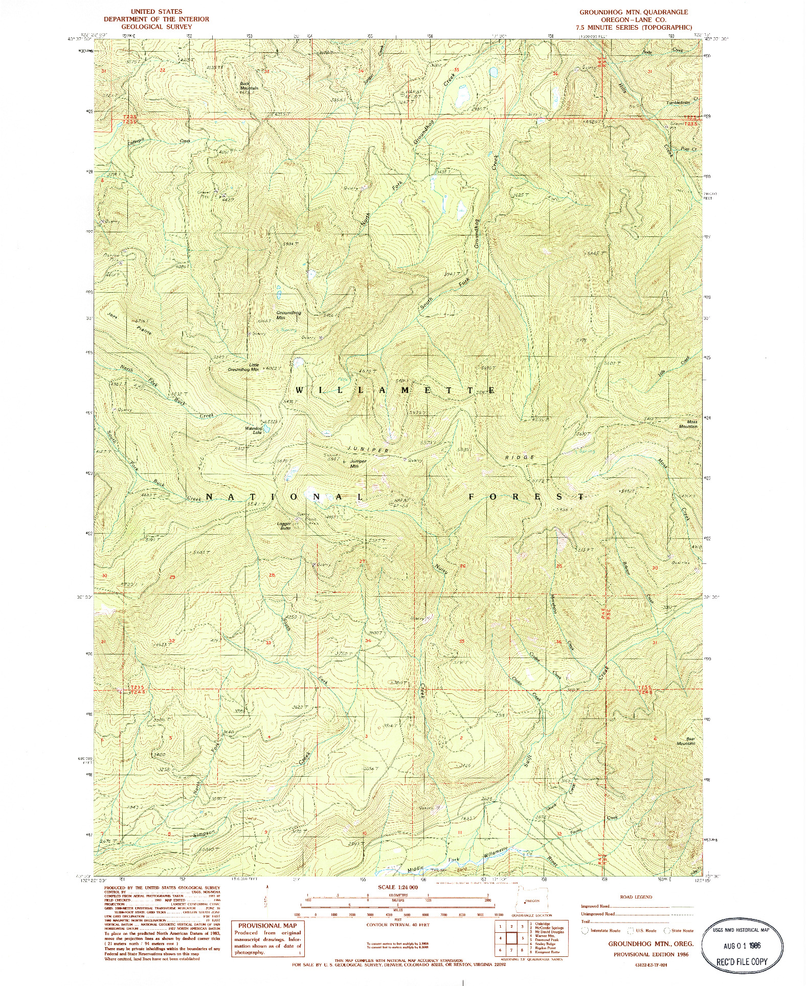 USGS 1:24000-SCALE QUADRANGLE FOR GROUNDHOG MOUNTAIN, OR 1986