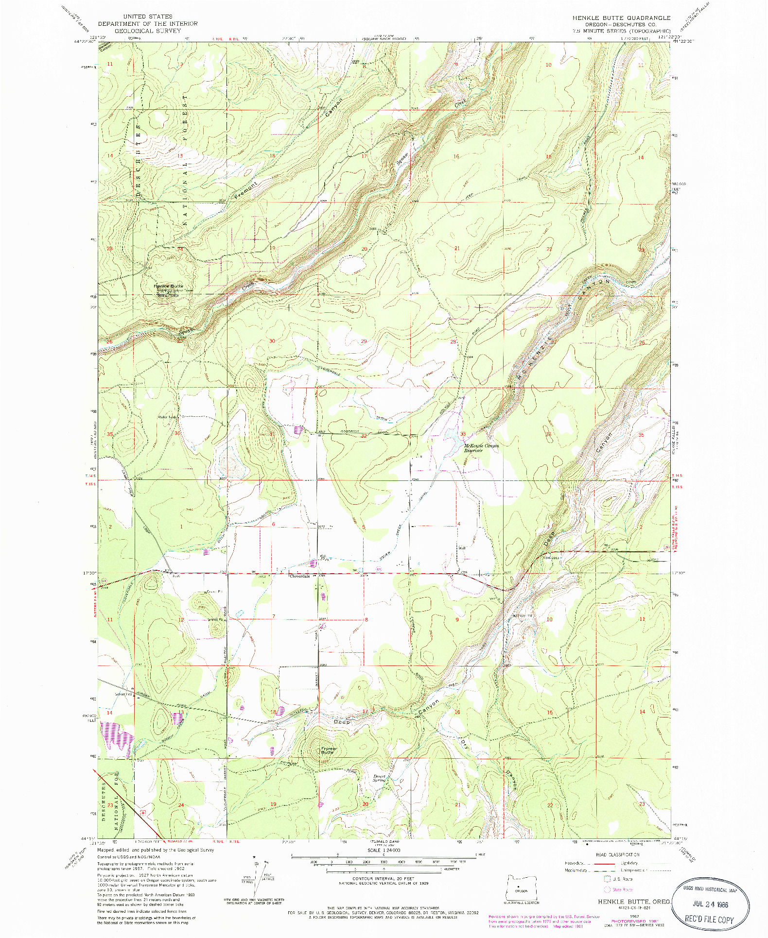 USGS 1:24000-SCALE QUADRANGLE FOR HENKLE BUTTE, OR 1962