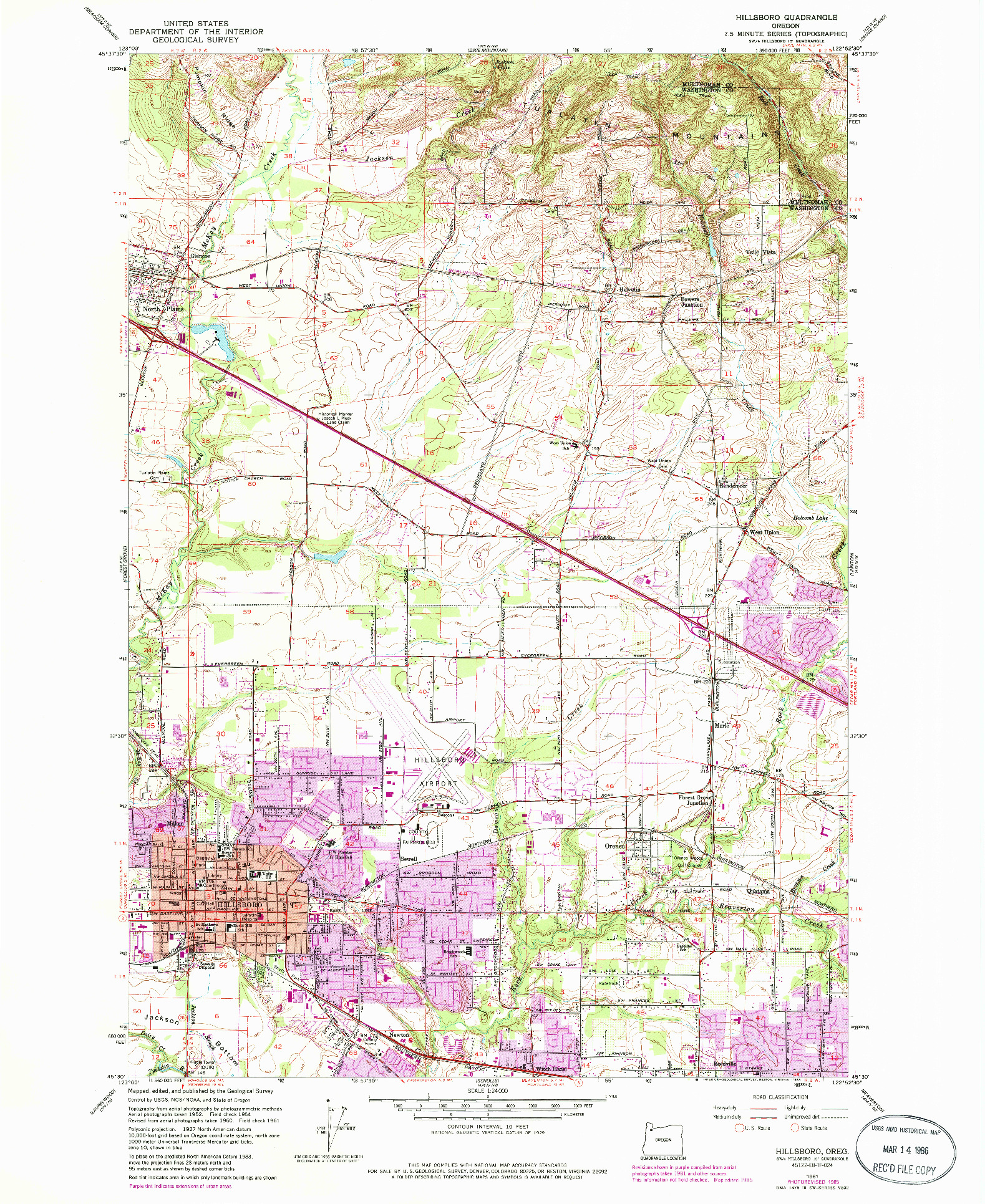 USGS 1:24000-SCALE QUADRANGLE FOR HILLSBORO, OR 1961