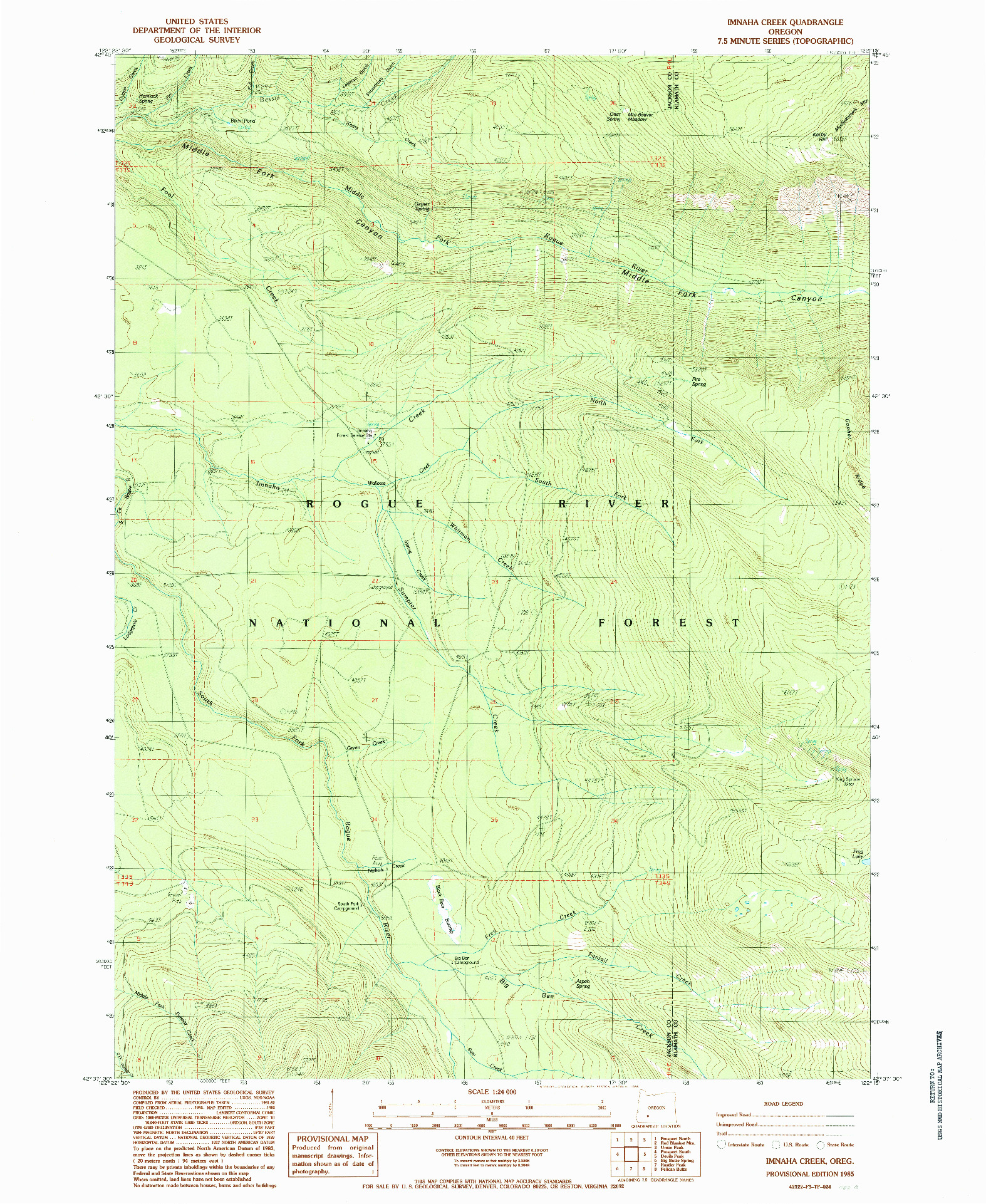 USGS 1:24000-SCALE QUADRANGLE FOR IMNAHA CREEK, OR 1985