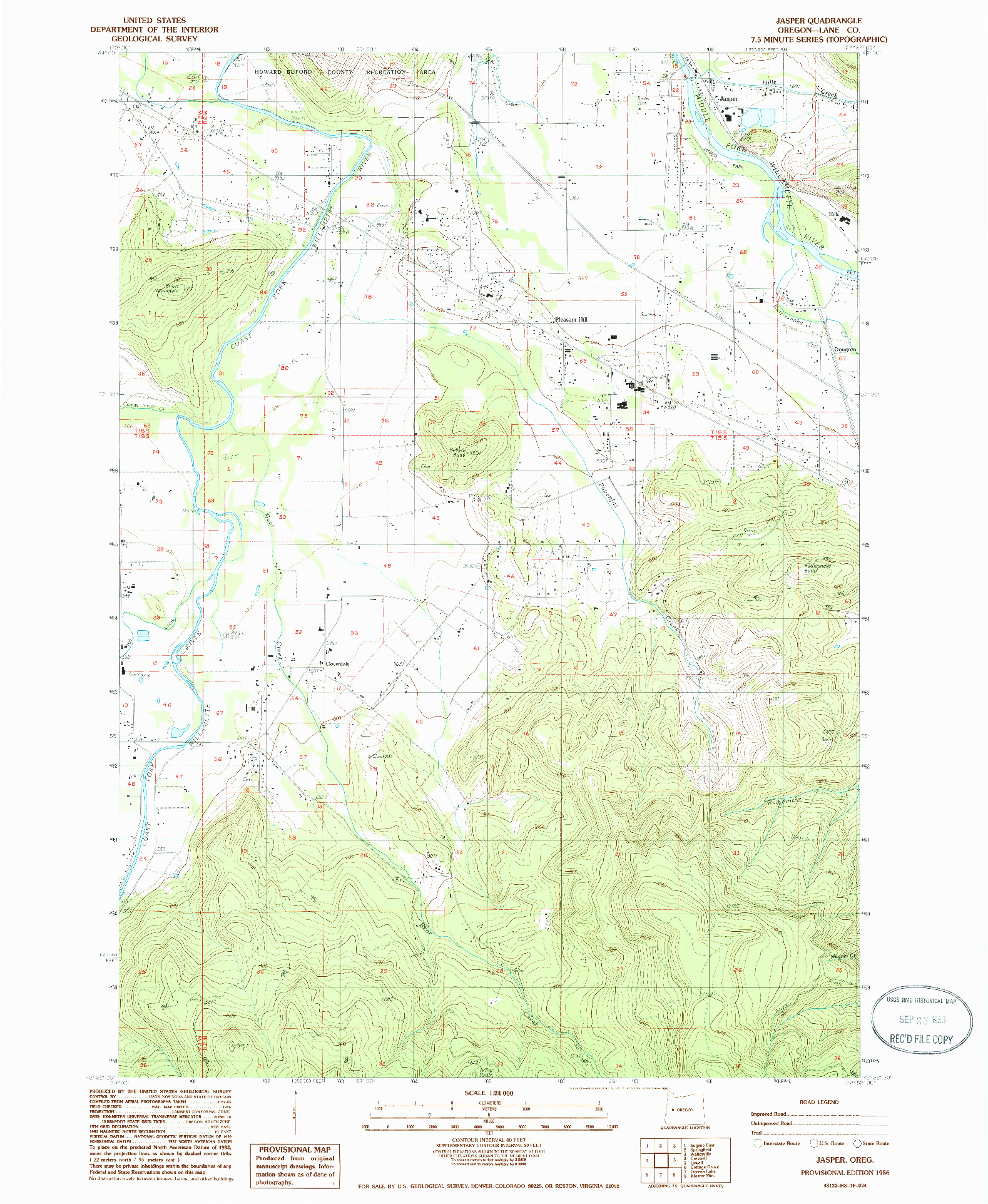 USGS 1:24000-SCALE QUADRANGLE FOR JASPER, OR 1986