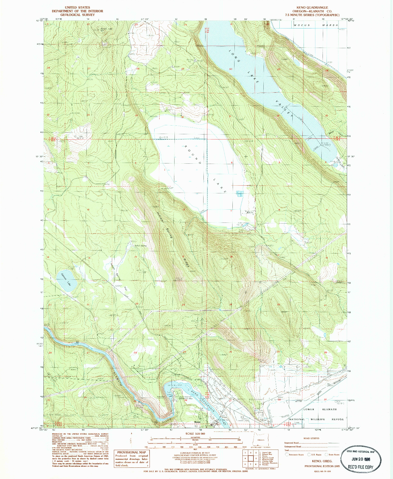 USGS 1:24000-SCALE QUADRANGLE FOR KENO, OR 1985