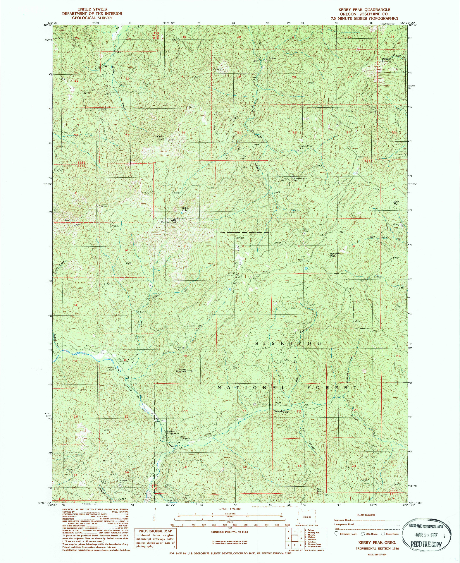 USGS 1:24000-SCALE QUADRANGLE FOR KERBY PEAK, OR 1986