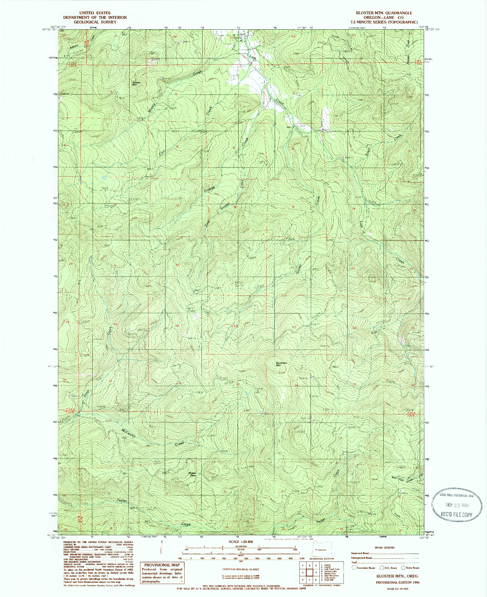 USGS 1:24000-SCALE QUADRANGLE FOR KLOSTER MTN, OR 1986