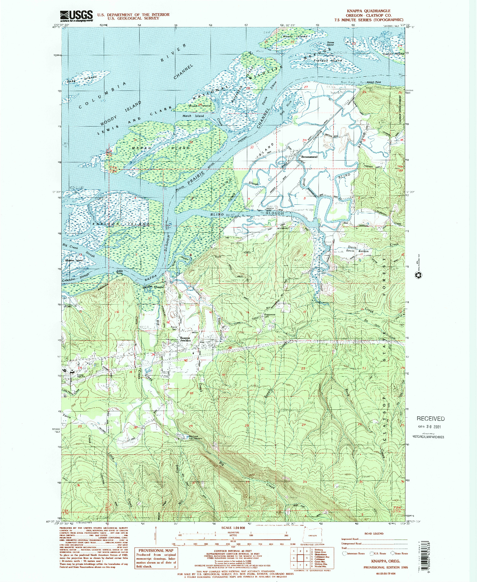 USGS 1:24000-SCALE QUADRANGLE FOR KNAPPA, OR 1986