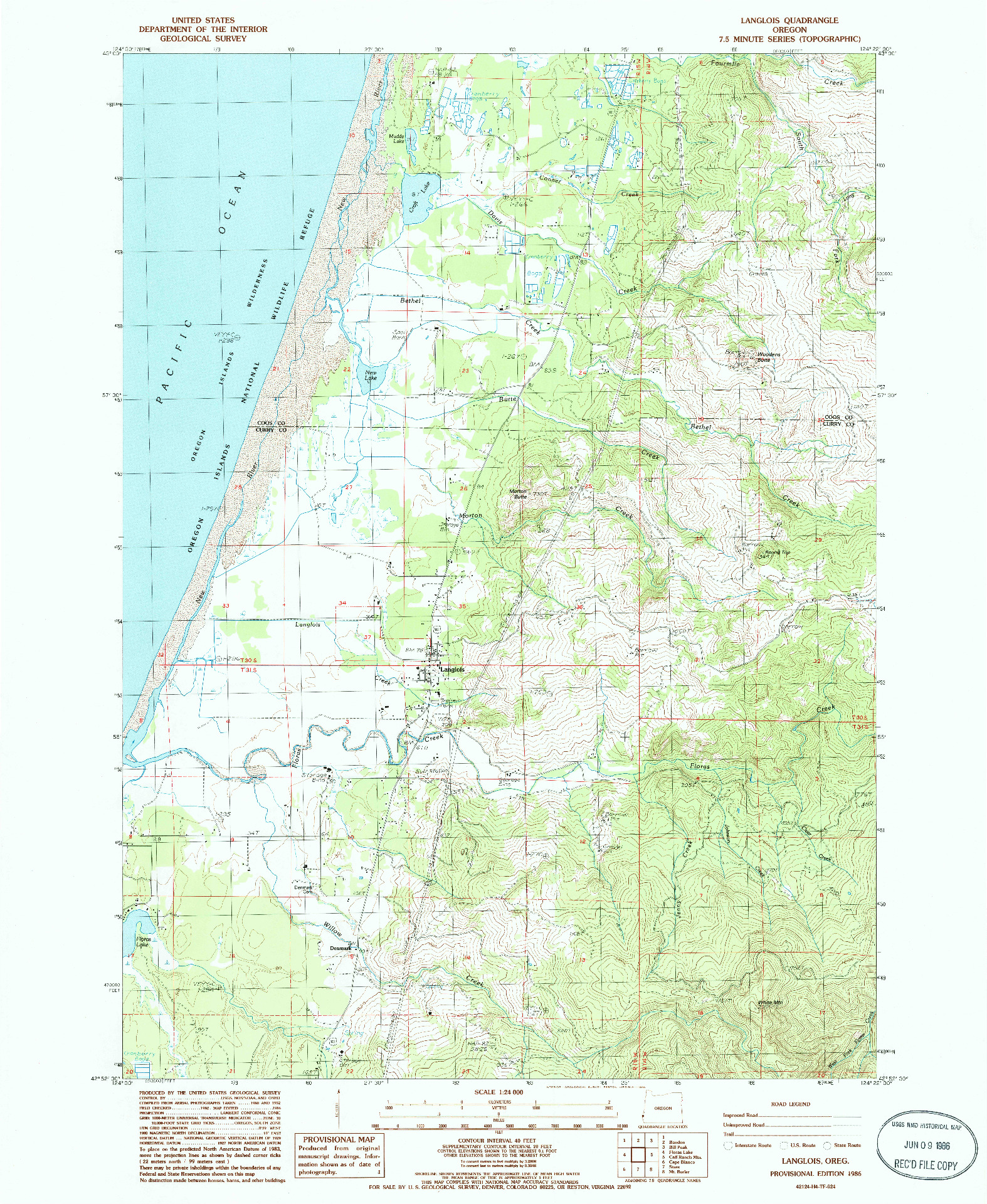 USGS 1:24000-SCALE QUADRANGLE FOR LANGLOIS, OR 1986