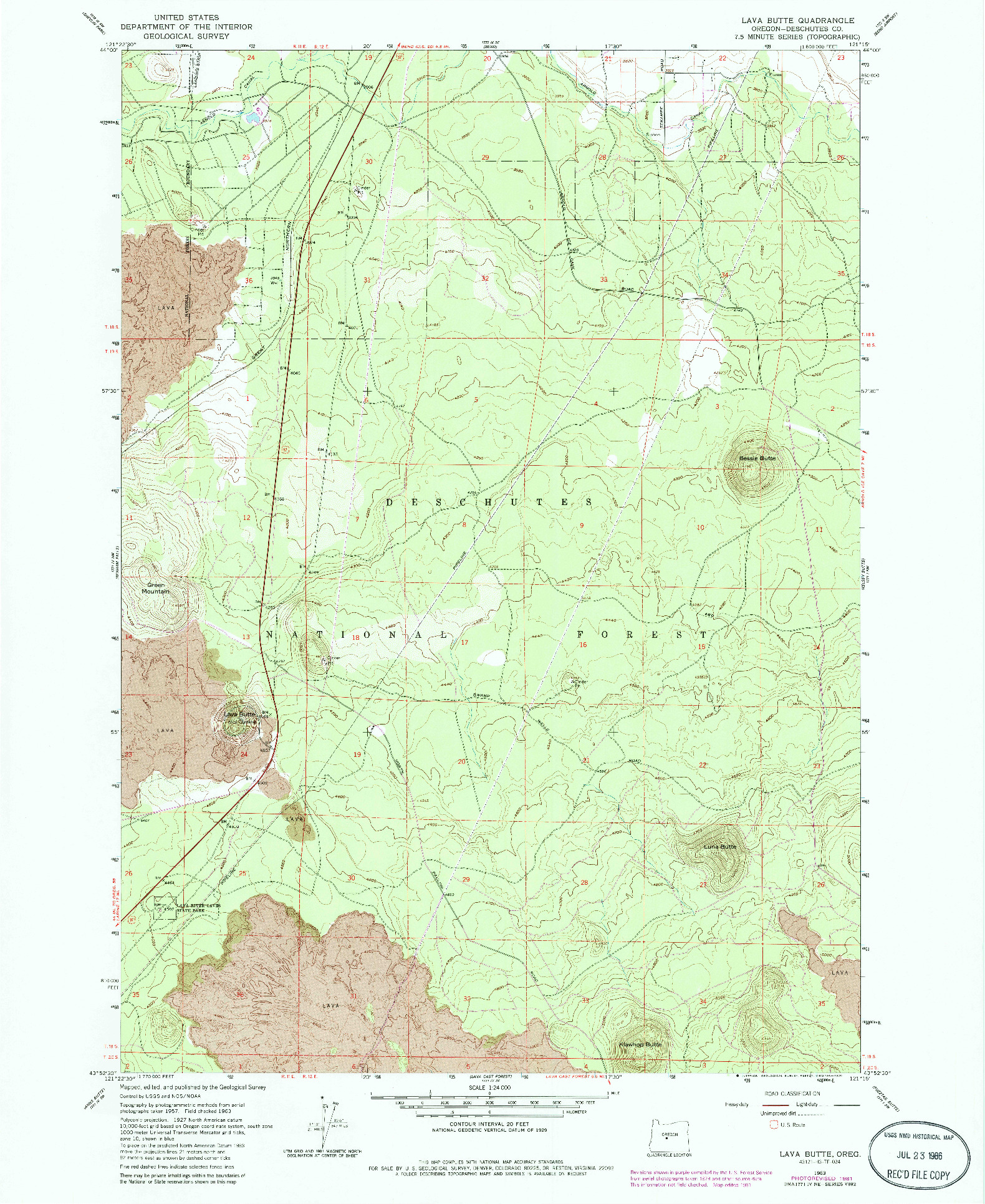 USGS 1:24000-SCALE QUADRANGLE FOR LAVA BUTTE, OR 1963