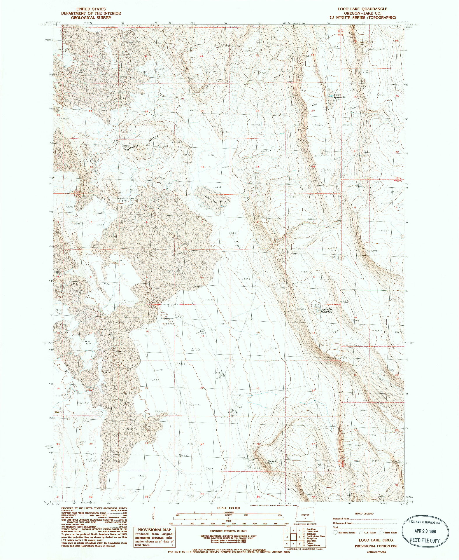 USGS 1:24000-SCALE QUADRANGLE FOR LOCO LAKE, OR 1986