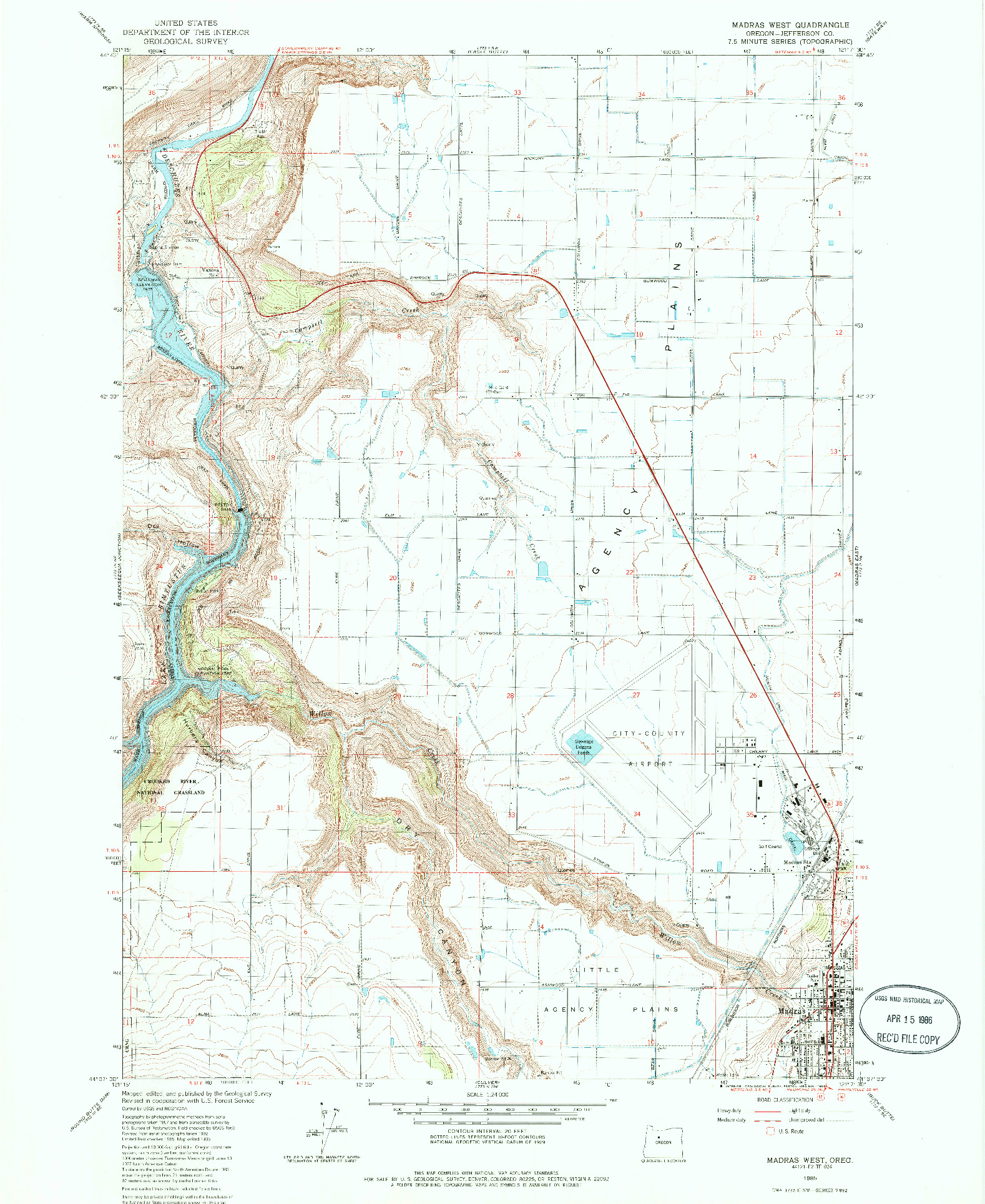 USGS 1:24000-SCALE QUADRANGLE FOR MADRAS WEST, OR 1985