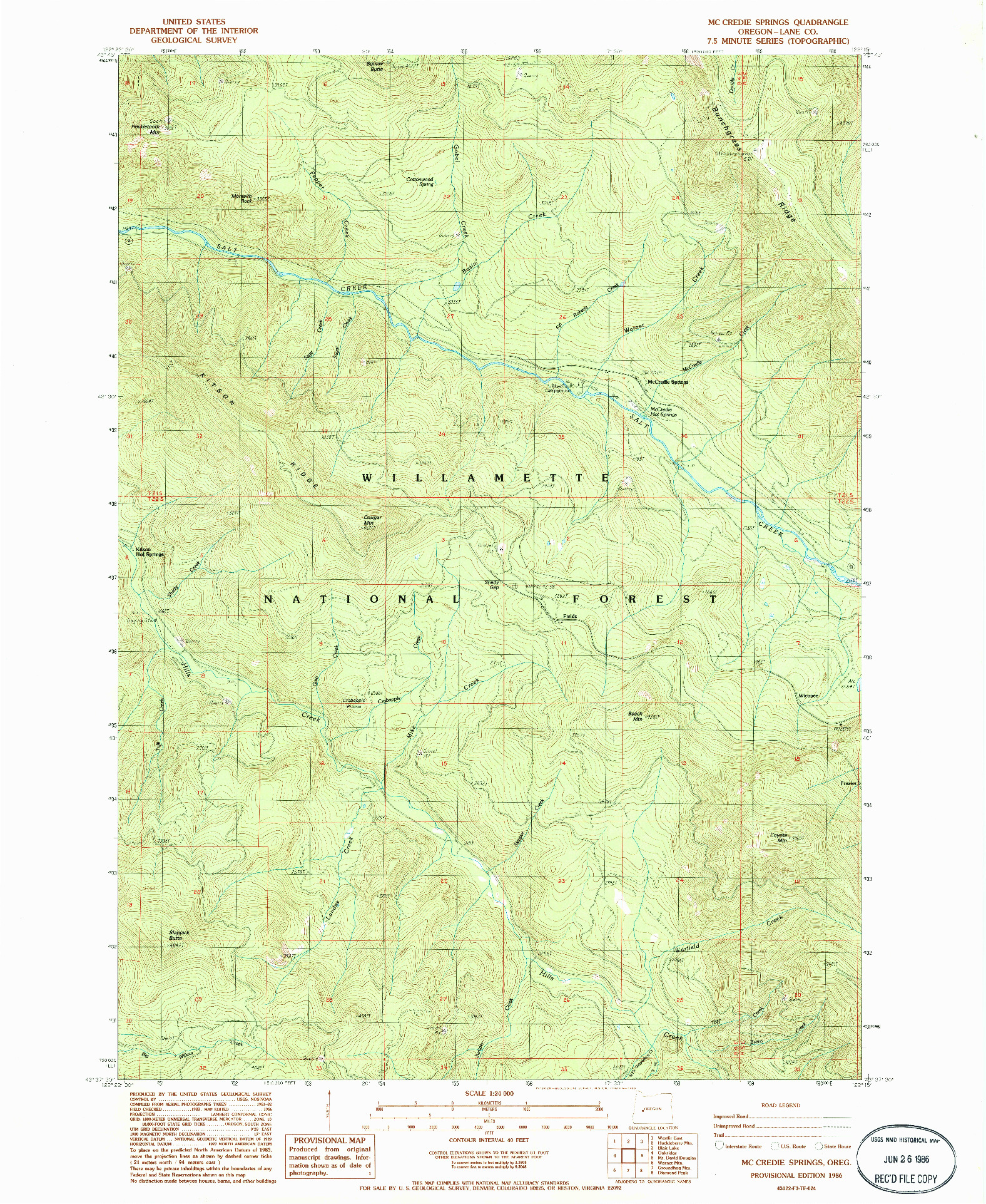 USGS 1:24000-SCALE QUADRANGLE FOR MC CREDIE SPRINGS, OR 1986