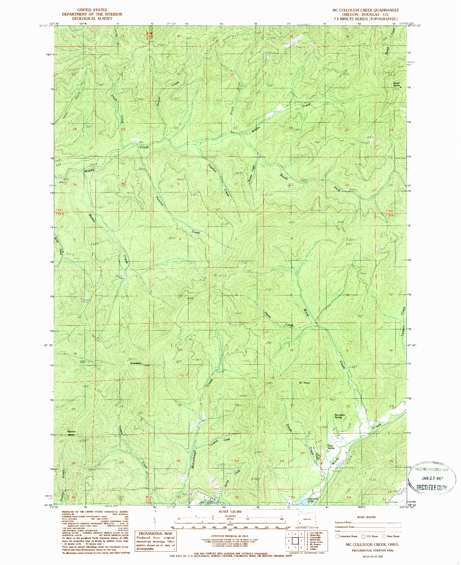 USGS 1:24000-SCALE QUADRANGLE FOR MC CULLOUGH CREEK, OR 1986
