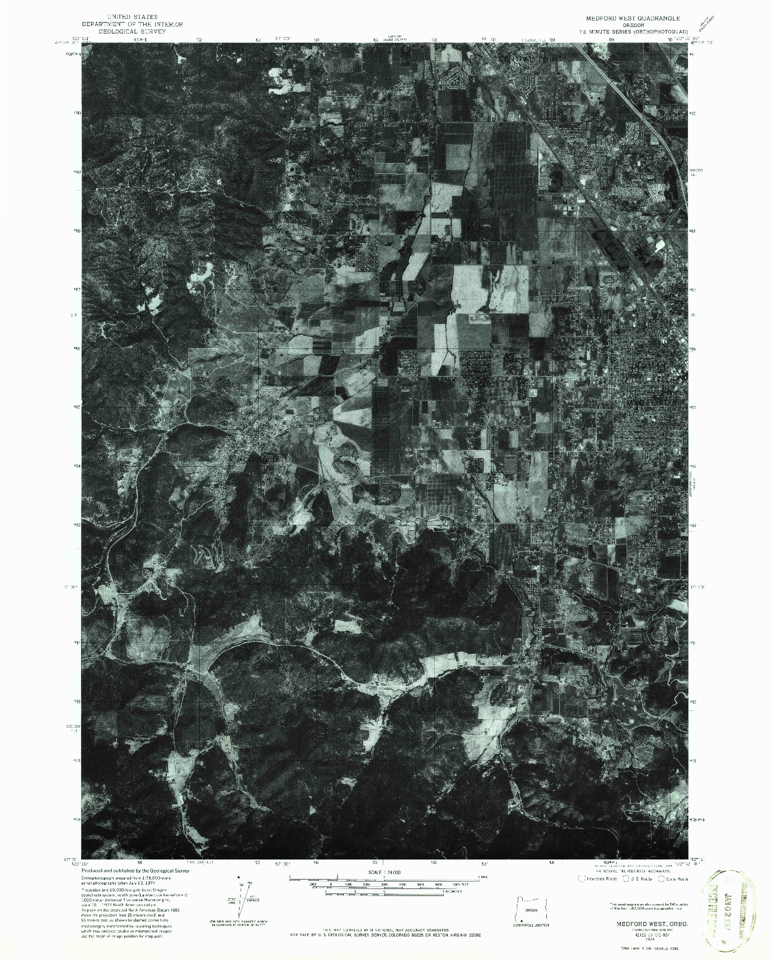 USGS 1:24000-SCALE QUADRANGLE FOR MEDFORD WEST, OR 1974