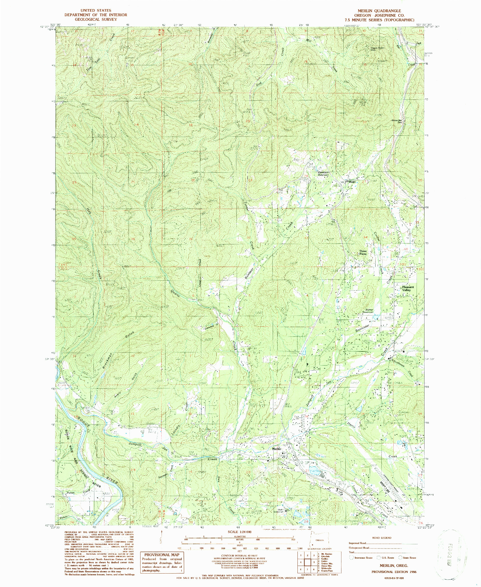 USGS 1:24000-SCALE QUADRANGLE FOR MERLIN, OR 1986