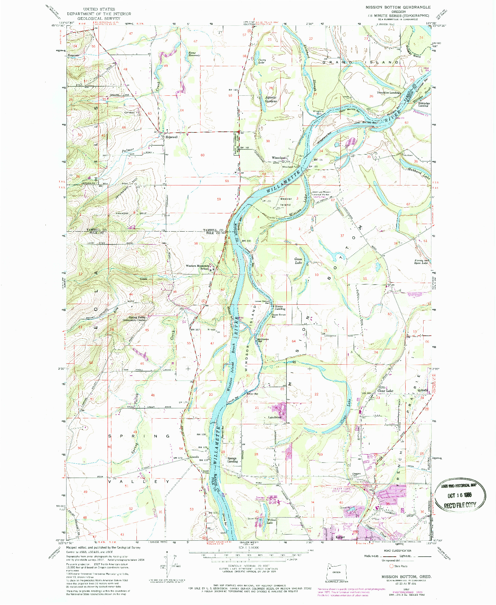 USGS 1:24000-SCALE QUADRANGLE FOR MISSION BOTTOM, OR 1957