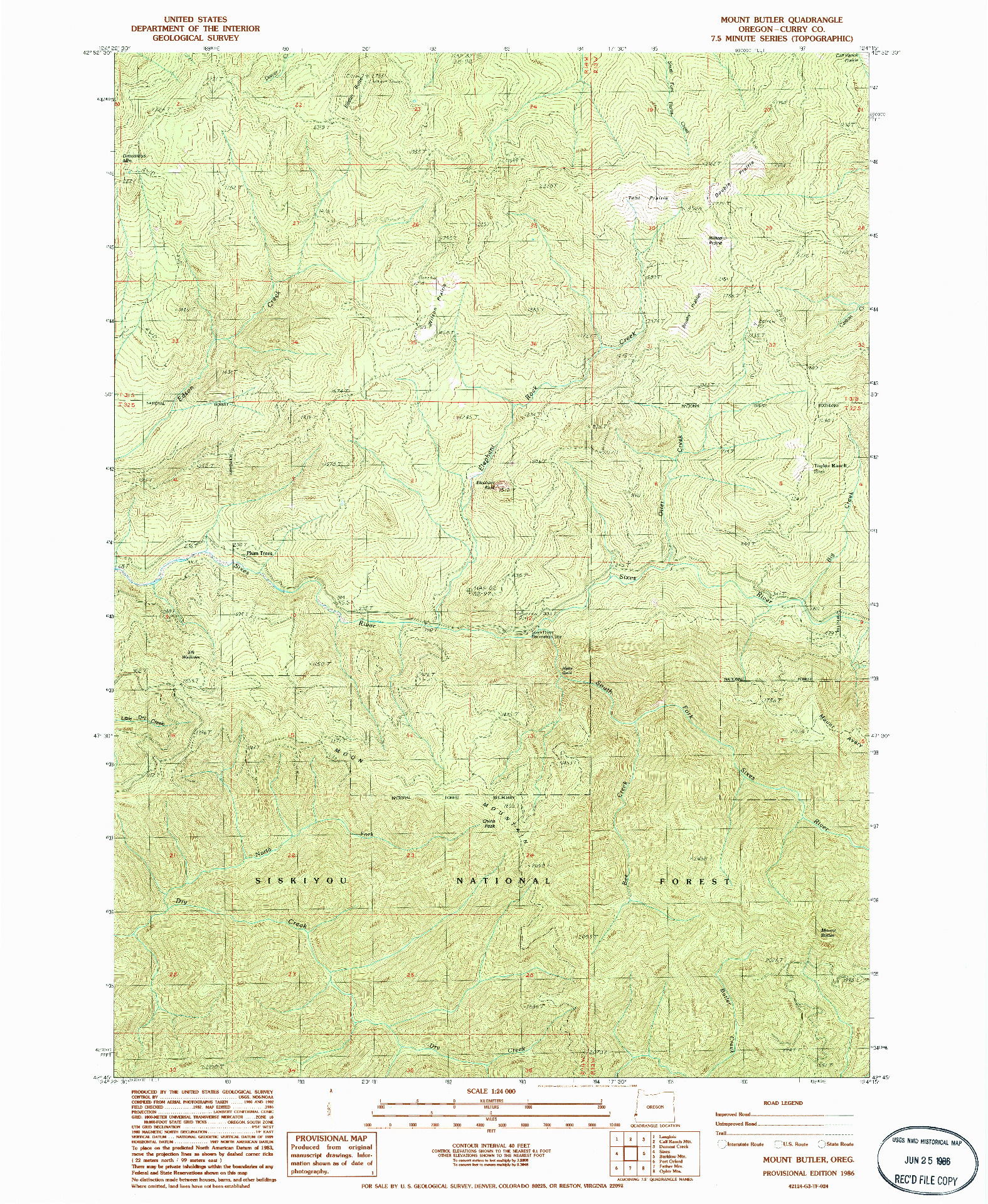 USGS 1:24000-SCALE QUADRANGLE FOR MOUNT BUTLER, OR 1986