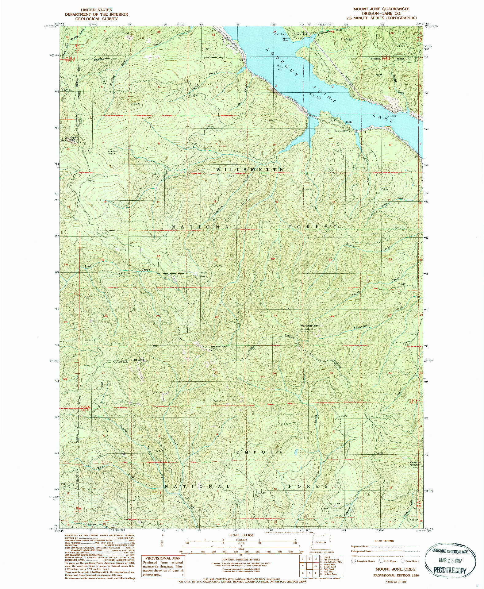 USGS 1:24000-SCALE QUADRANGLE FOR MOUNT JUNE, OR 1986