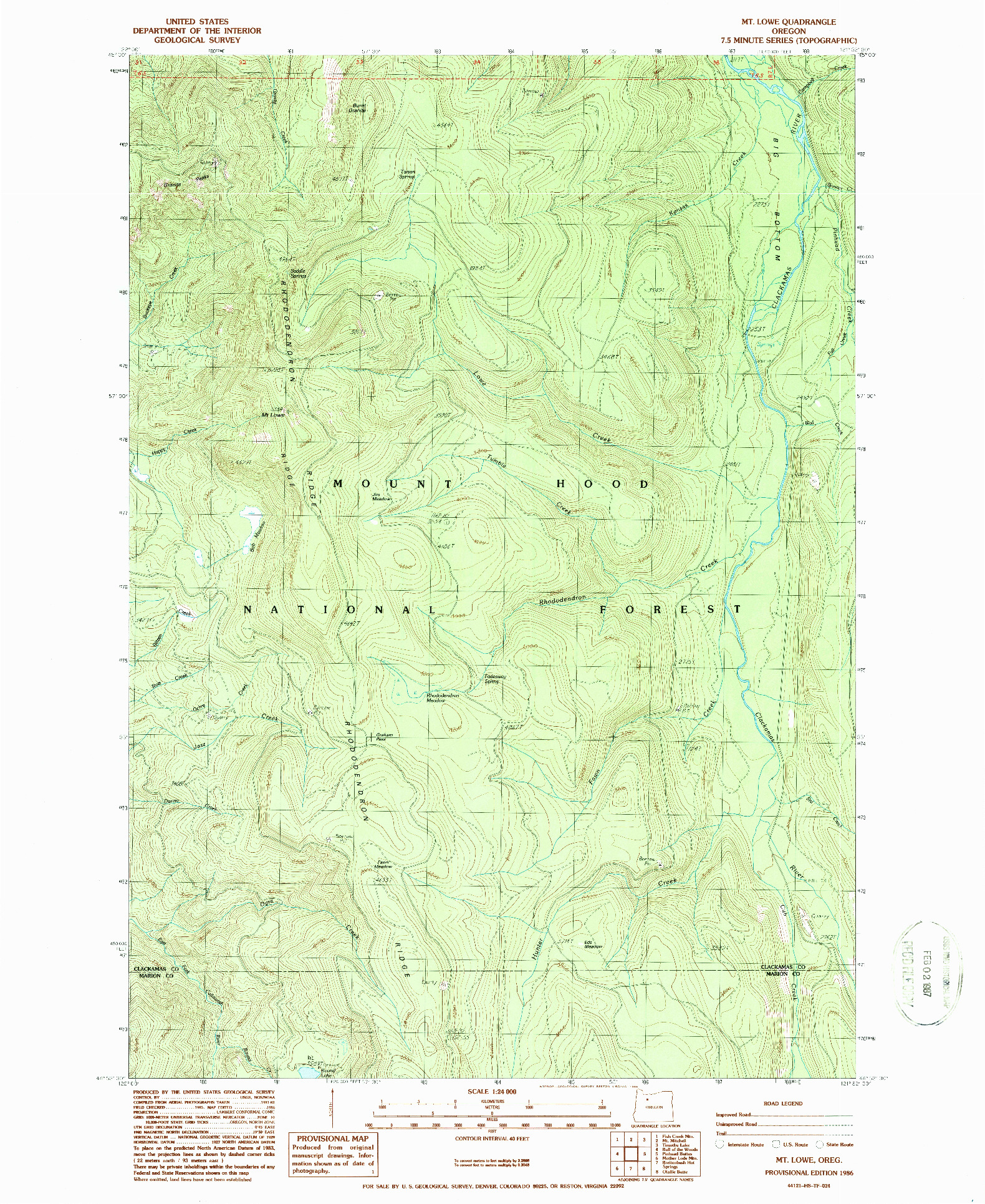 USGS 1:24000-SCALE QUADRANGLE FOR MT. LOWE, OR 1986