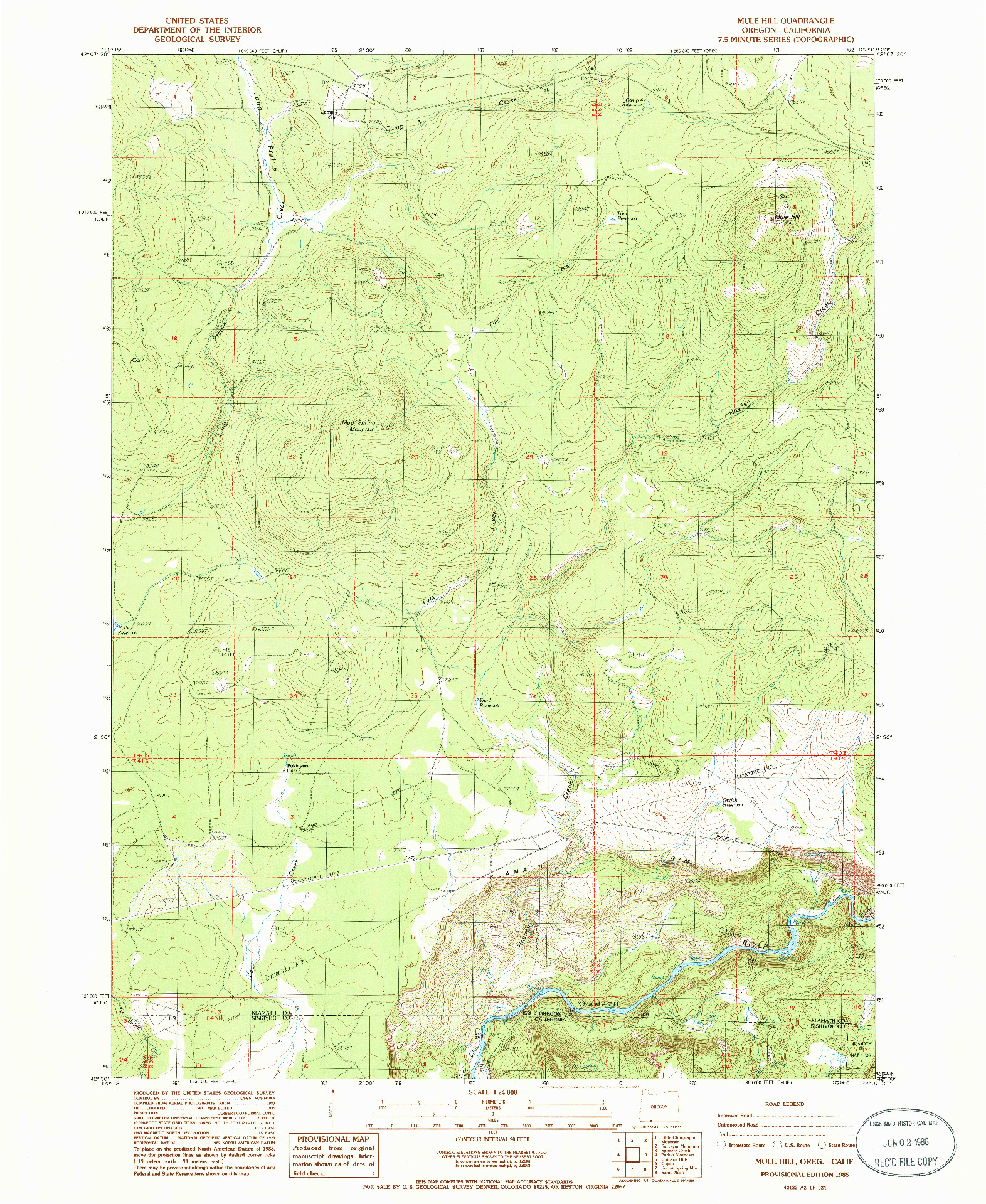 USGS 1:24000-SCALE QUADRANGLE FOR MULE HILL, OR 1985