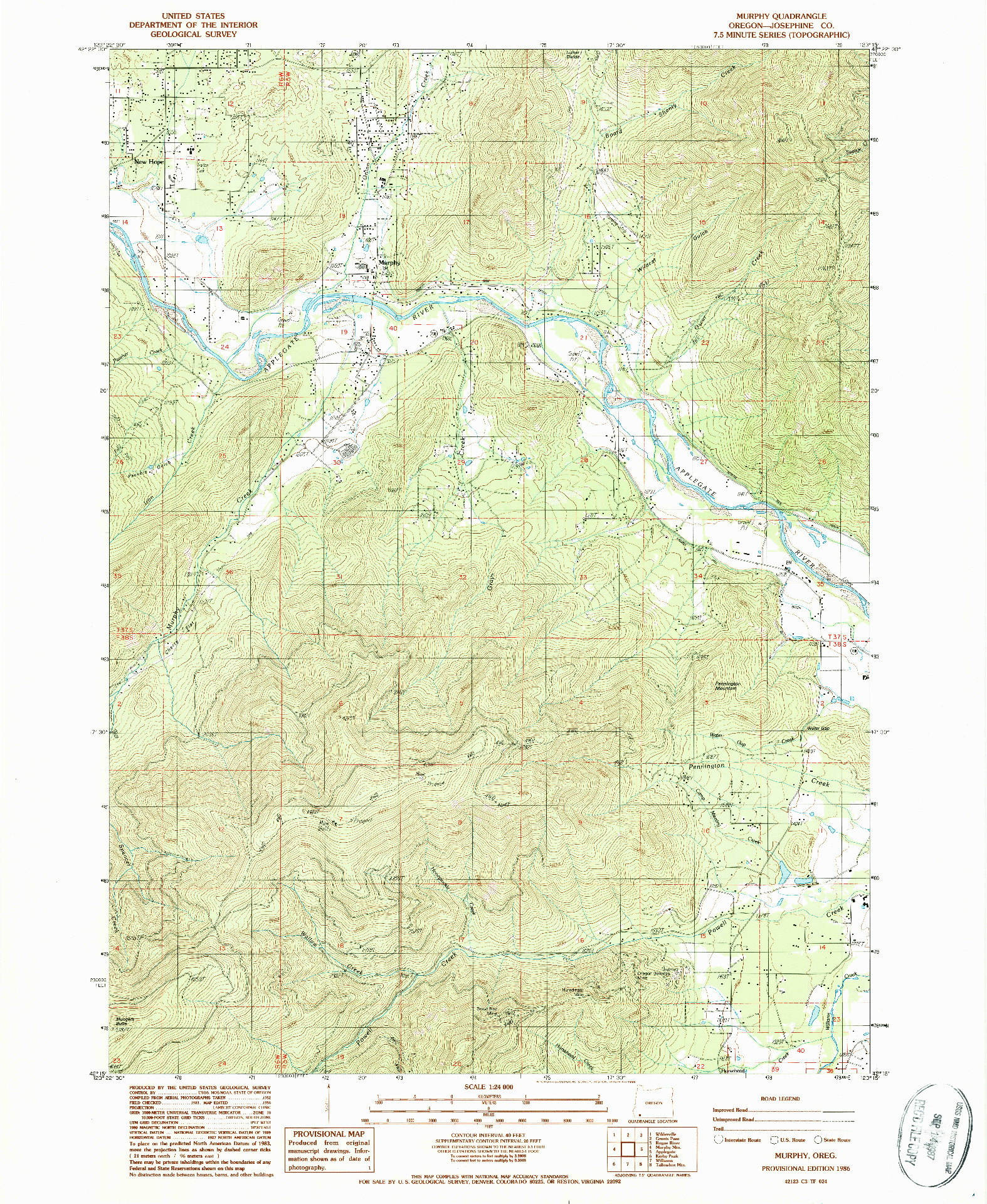USGS 1:24000-SCALE QUADRANGLE FOR MURPHY, OR 1986