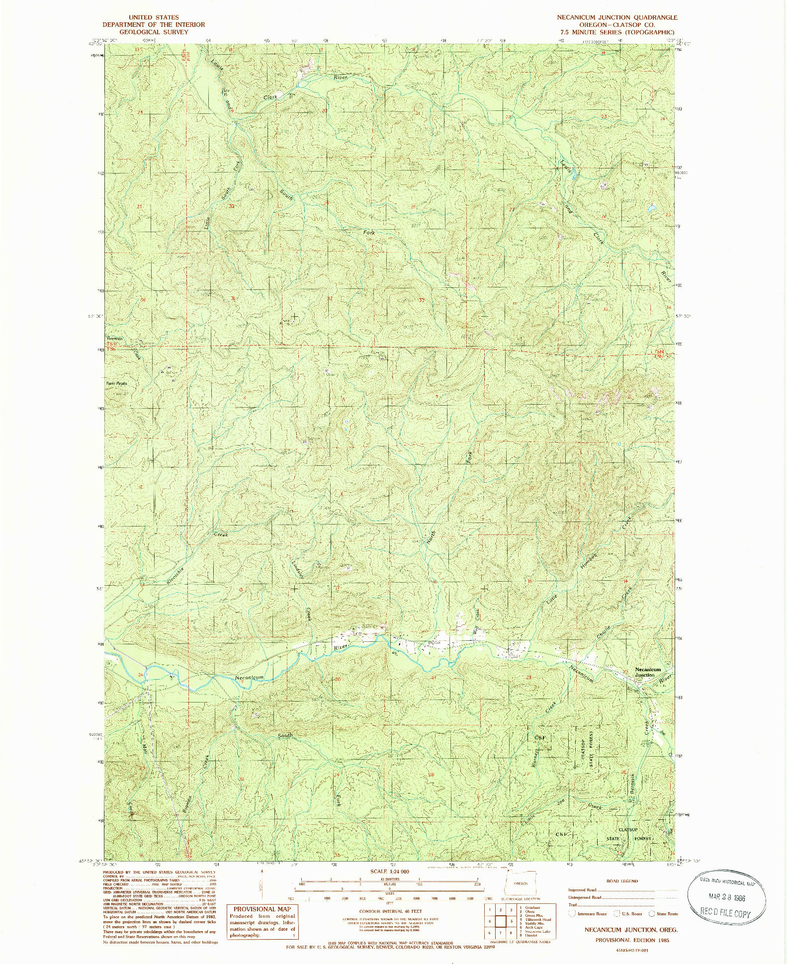 USGS 1:24000-SCALE QUADRANGLE FOR NECANICUM JUNCTION, OR 1985