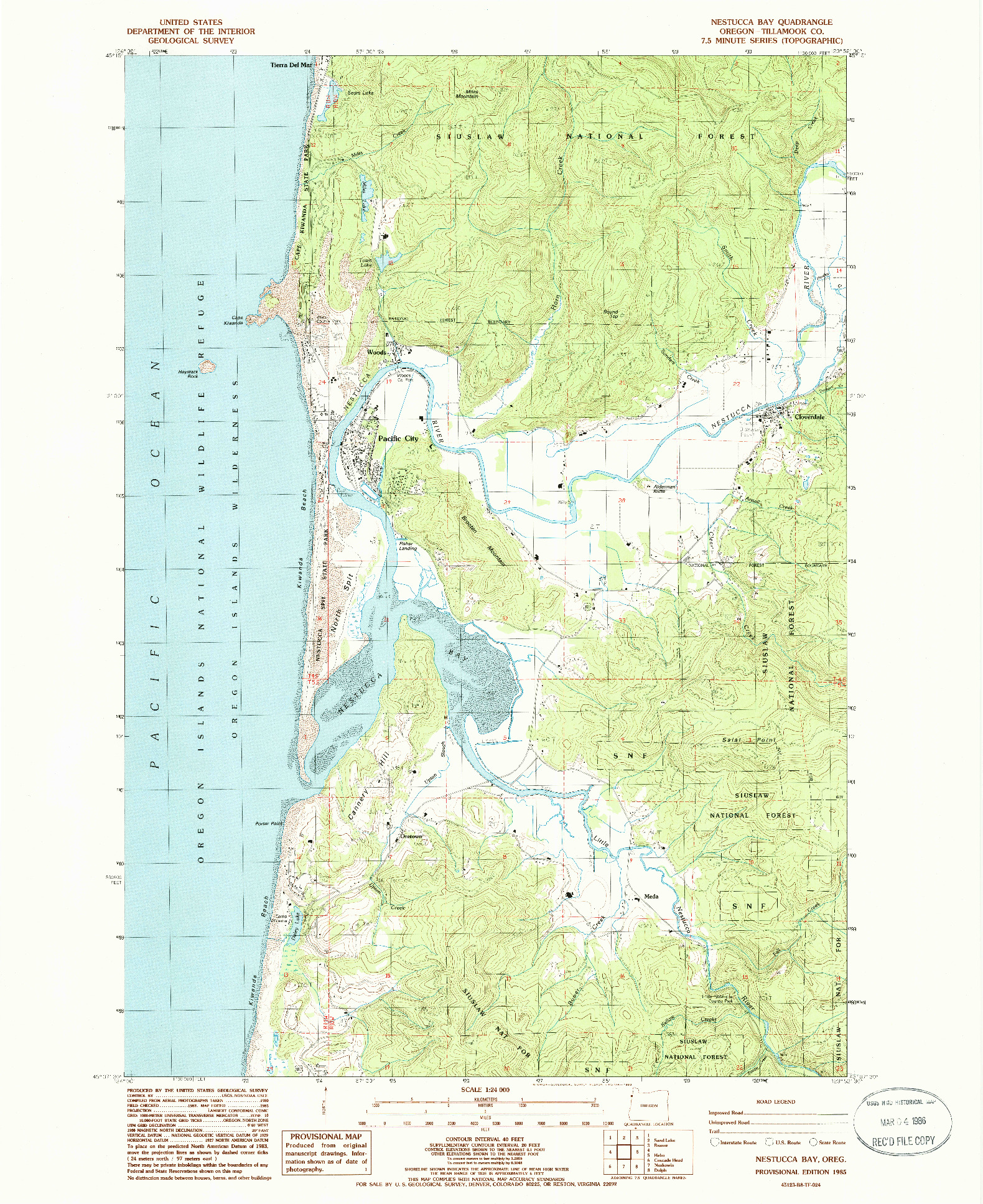 USGS 1:24000-SCALE QUADRANGLE FOR NESTUCCA BAY, OR 1985
